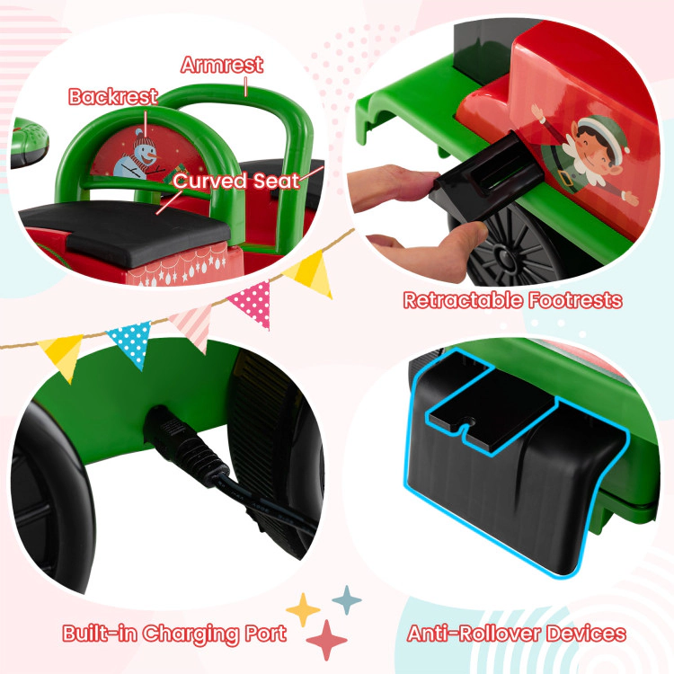 Hivvago 6V Ride on Train 2-Seater with Carriage and Flashing LED Lights