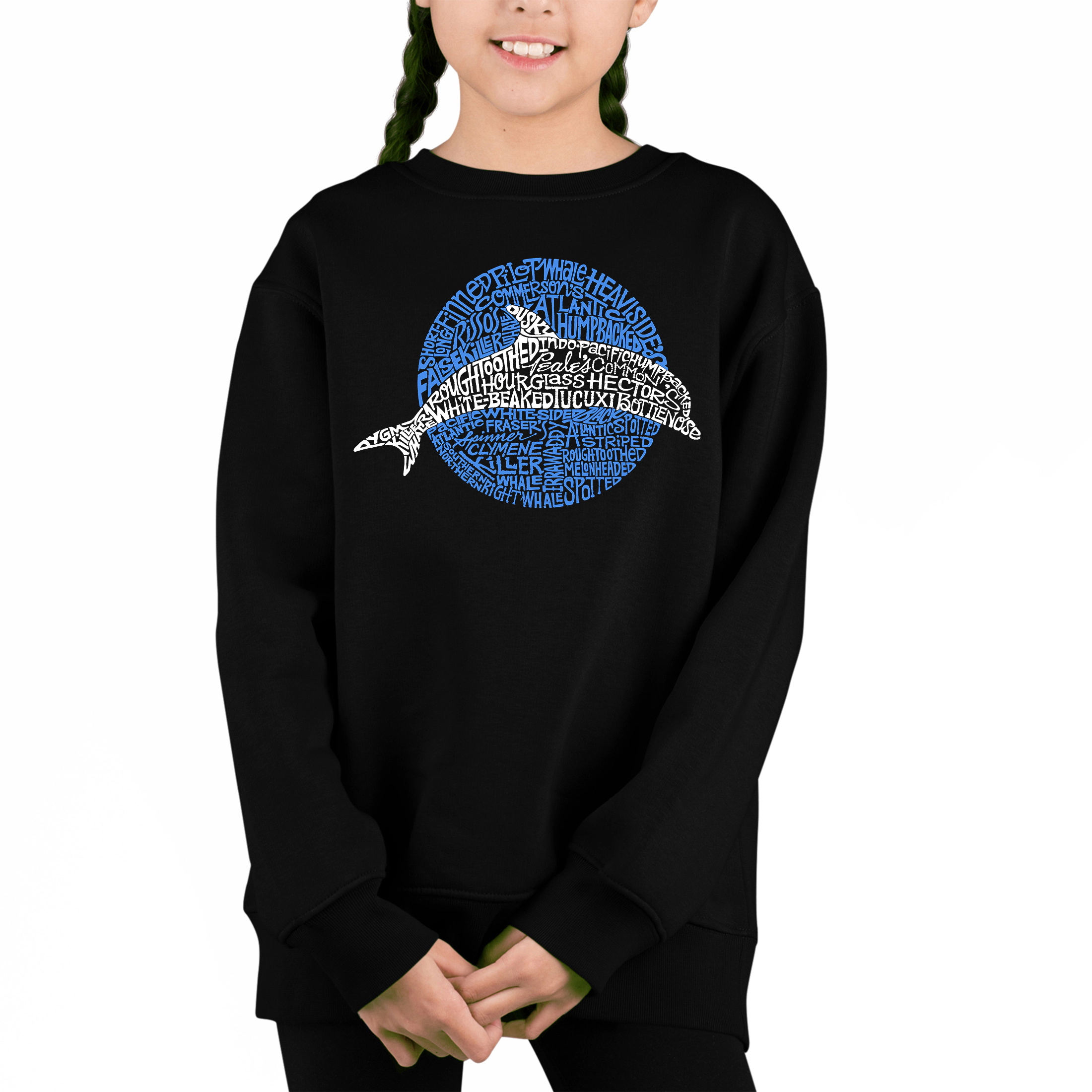 LA Pop Art Girl's Word Sweatshirt - Species Of Dolphin