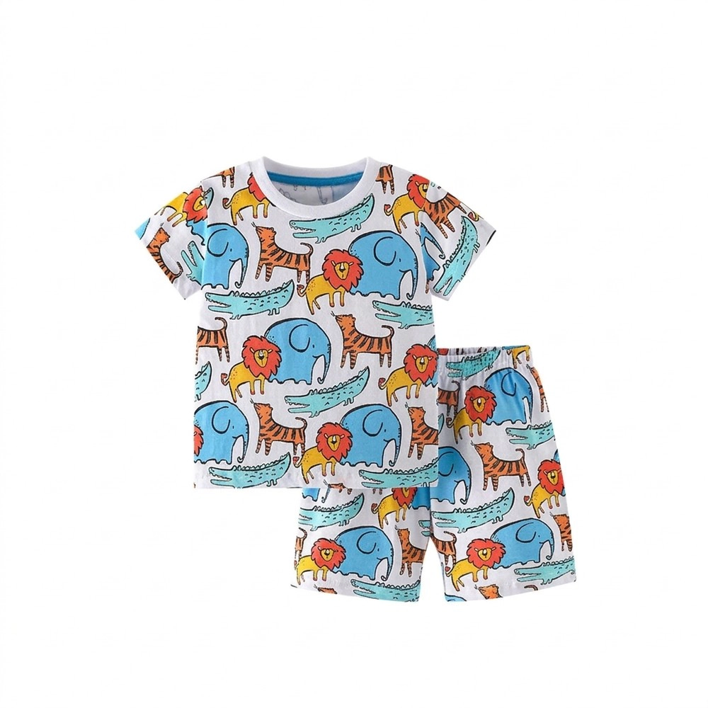 MyKids-USA Boys Lions and Elephants T-Shirt Shorts Set