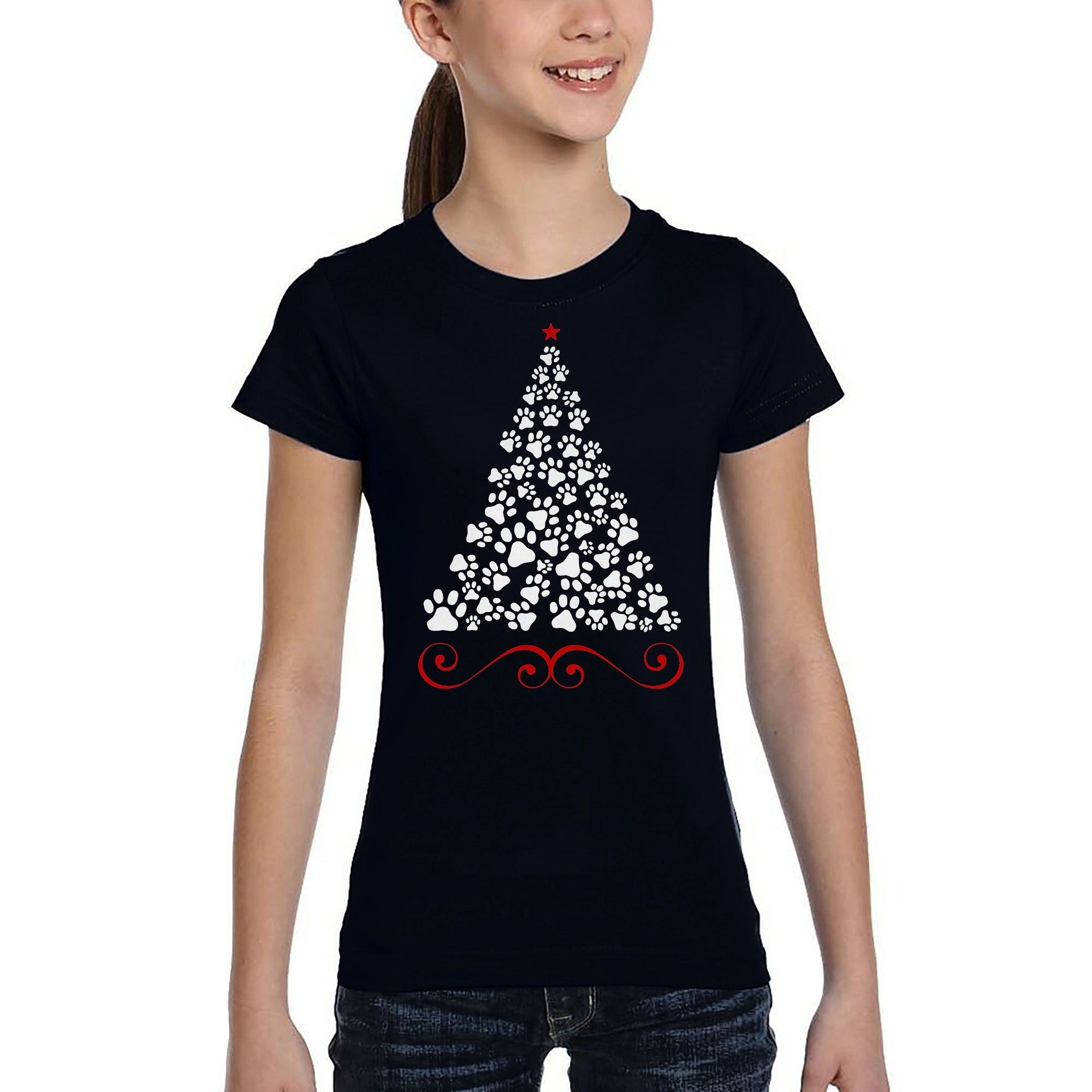 LA Pop Art Girls Word T-Shirt - Paw Christmas Tree