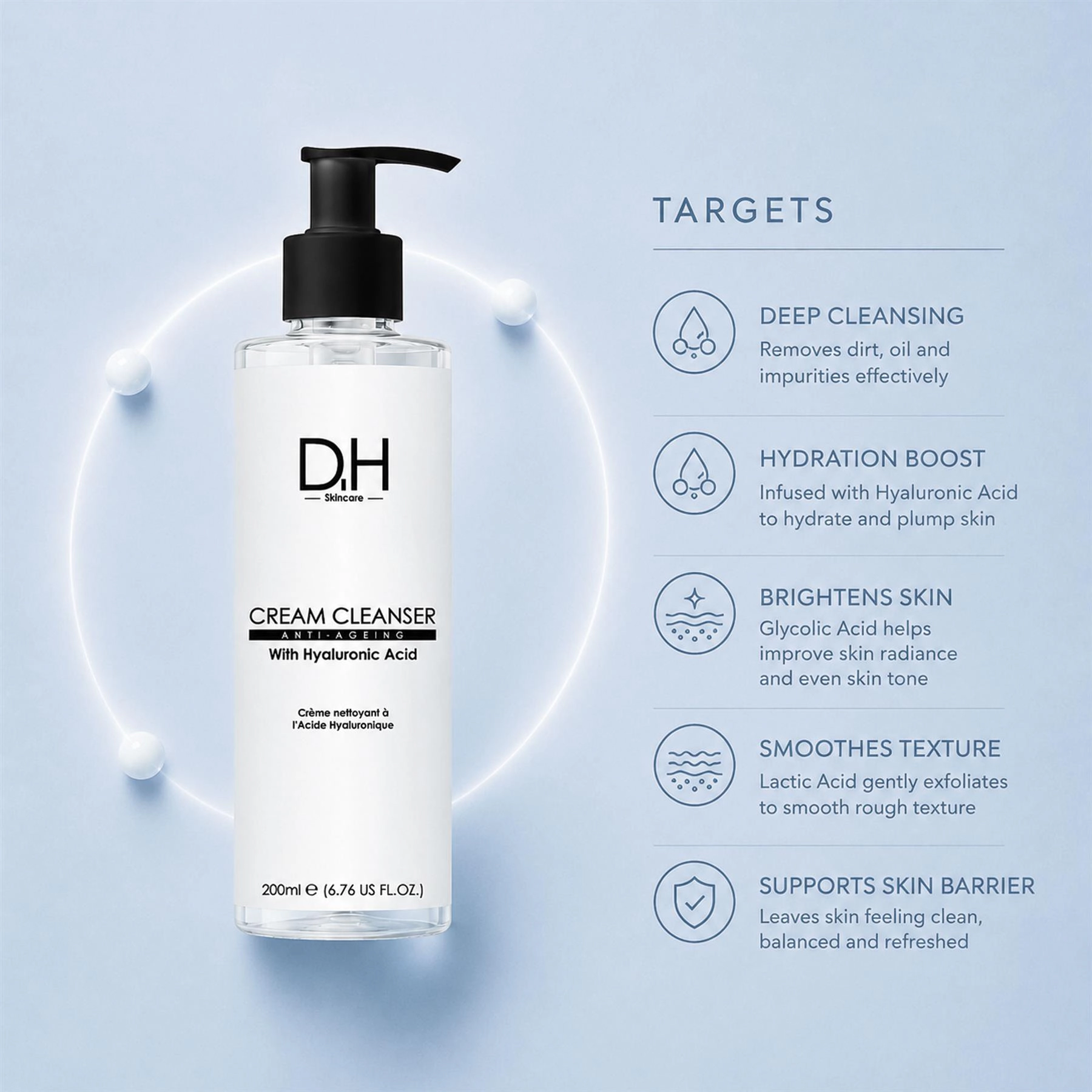 Dr H Cream Cleanser with Hyaluronic Acid 200ml - Anti-Aging, Blemish Control