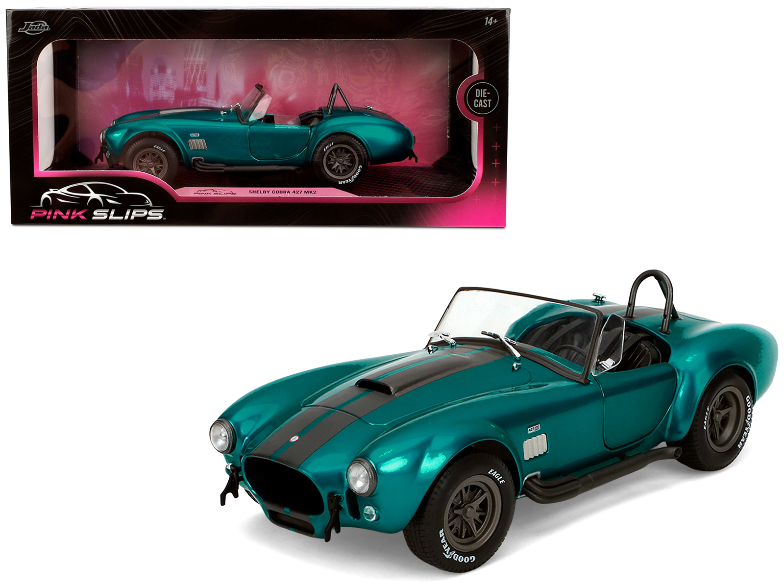 Jada Shelby Cobra 427 MKII Teal Metallic with Gray Stripes "Pink Slips" Series 1/18 Diecast Model Car by Jada