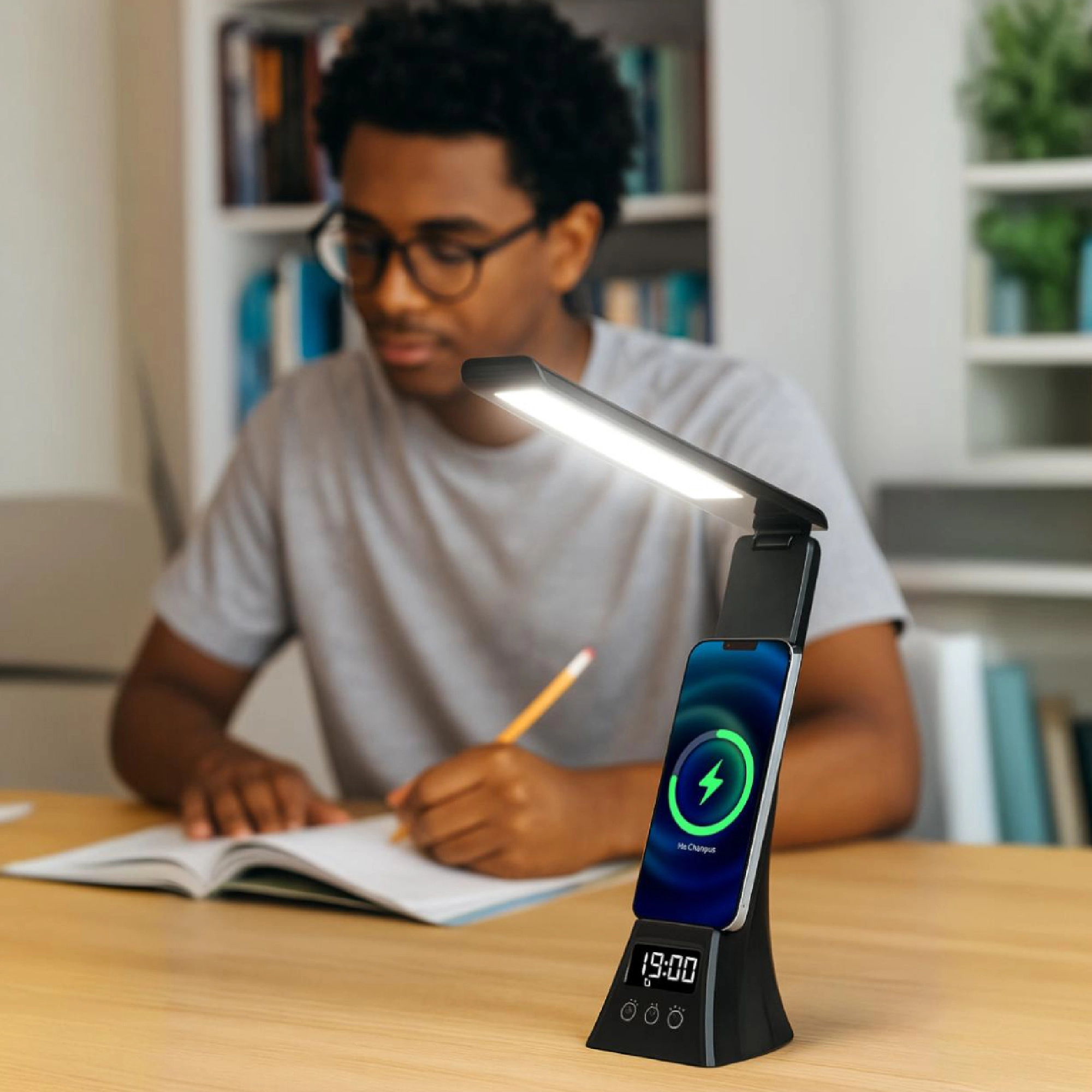 Pursonic Unisex 3-in-1 LED Desk Lamp with Wireless Charger and Alarm Clock – Sleek, Smart, and Space-Saving