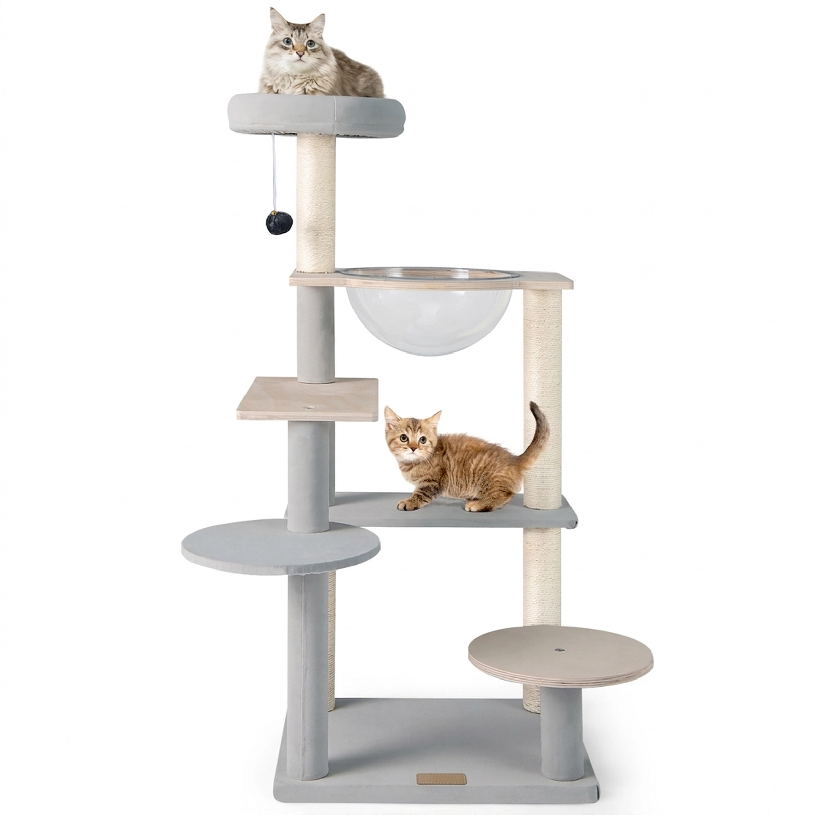 SUGIFT 44-in Natural Modern Cat Tree Tower with Transparent Space Capsule Padded Perch and Sisal Posts