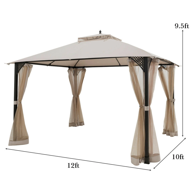 Hivvago 12 X 10 Feet Outdoor Double Top Patio Gazebo With Netting