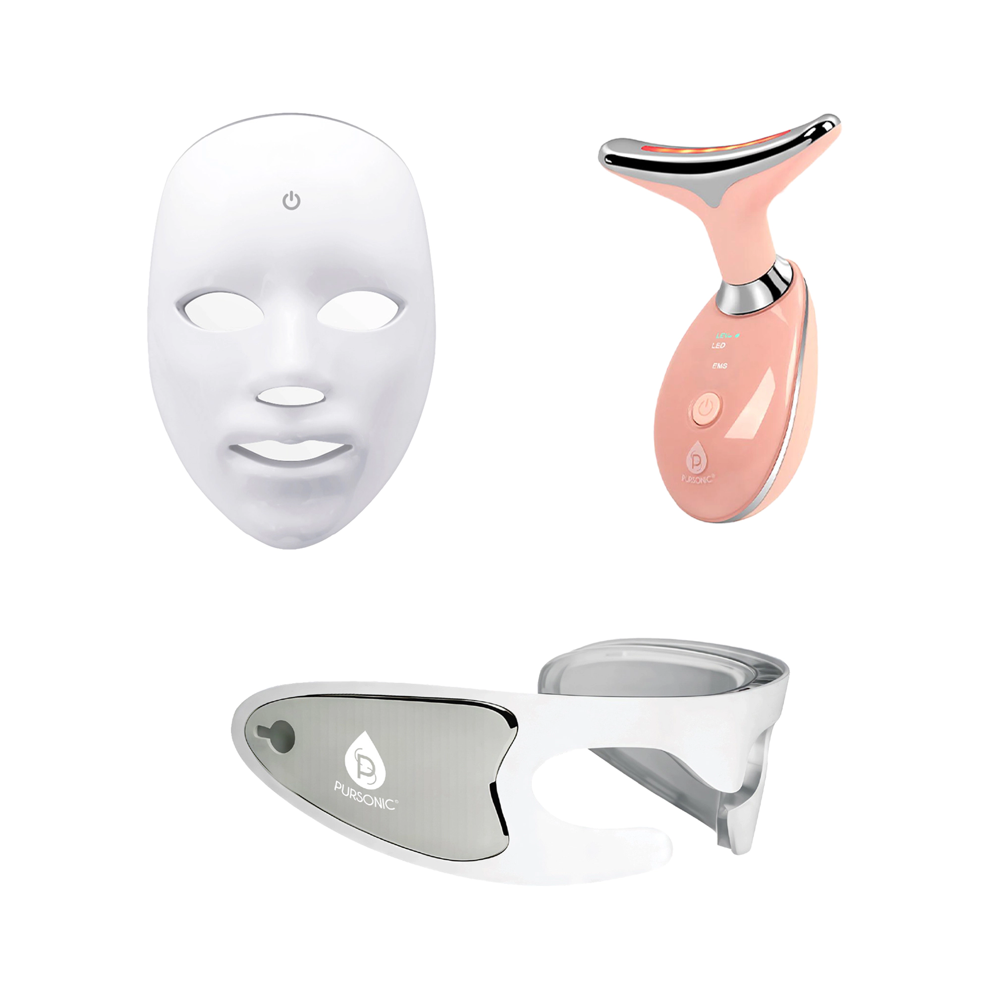 Pursonic Unisex Advanced LED Skincare Rejuvenation Bundle – Face Mask, Eye Mask & 7-in-1 Light Therapy Device Set