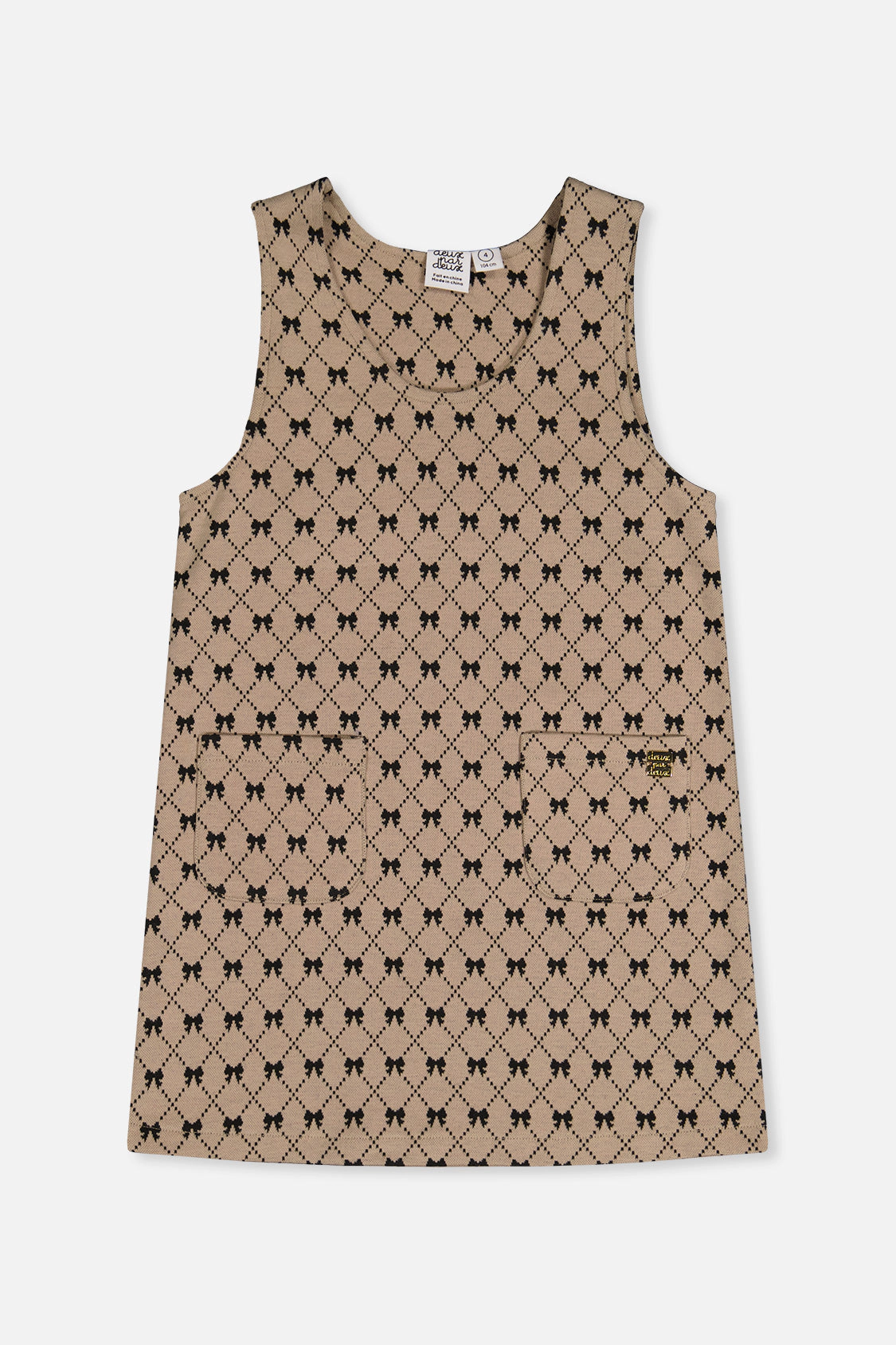 Deux par Girls Jacquard Knit Bow Tie Print Jumper with Front Pockets