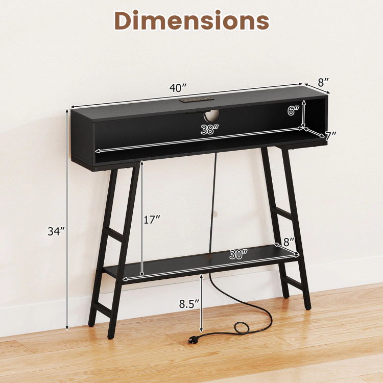 Hivvago 40" Console Table With Charging Station And Led Lights