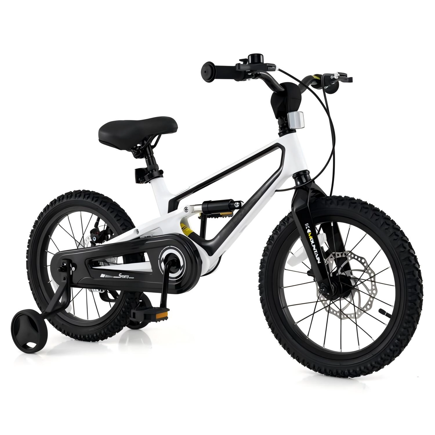 SUGIFT 16-Inch Kids Bike, Magnesium Alloy Frame, Dual Disc Brakes, Training Wheels, White