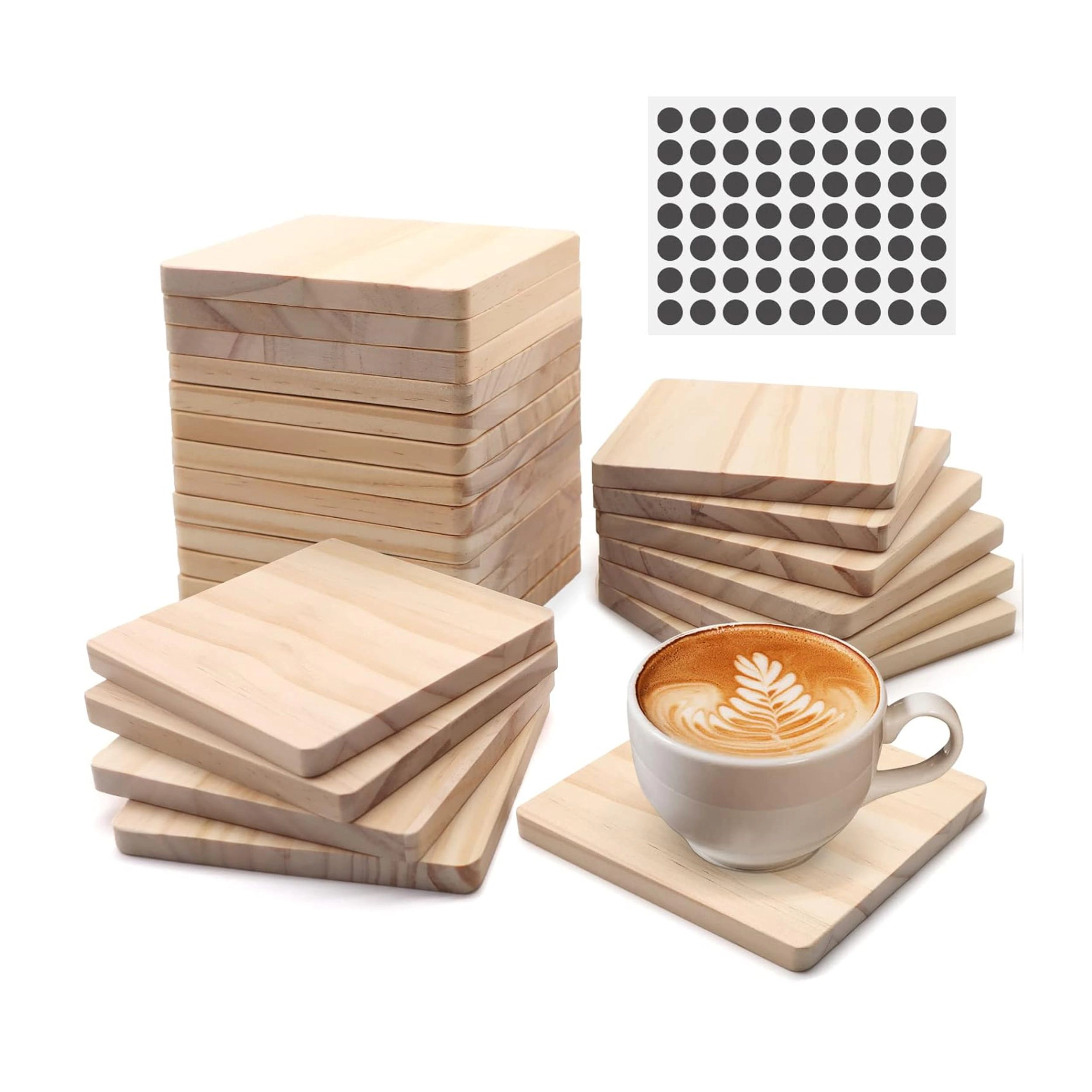 Stock Preferred Unfinished Wood Coasters with Non Slip Pads for Crafts 4 Inch