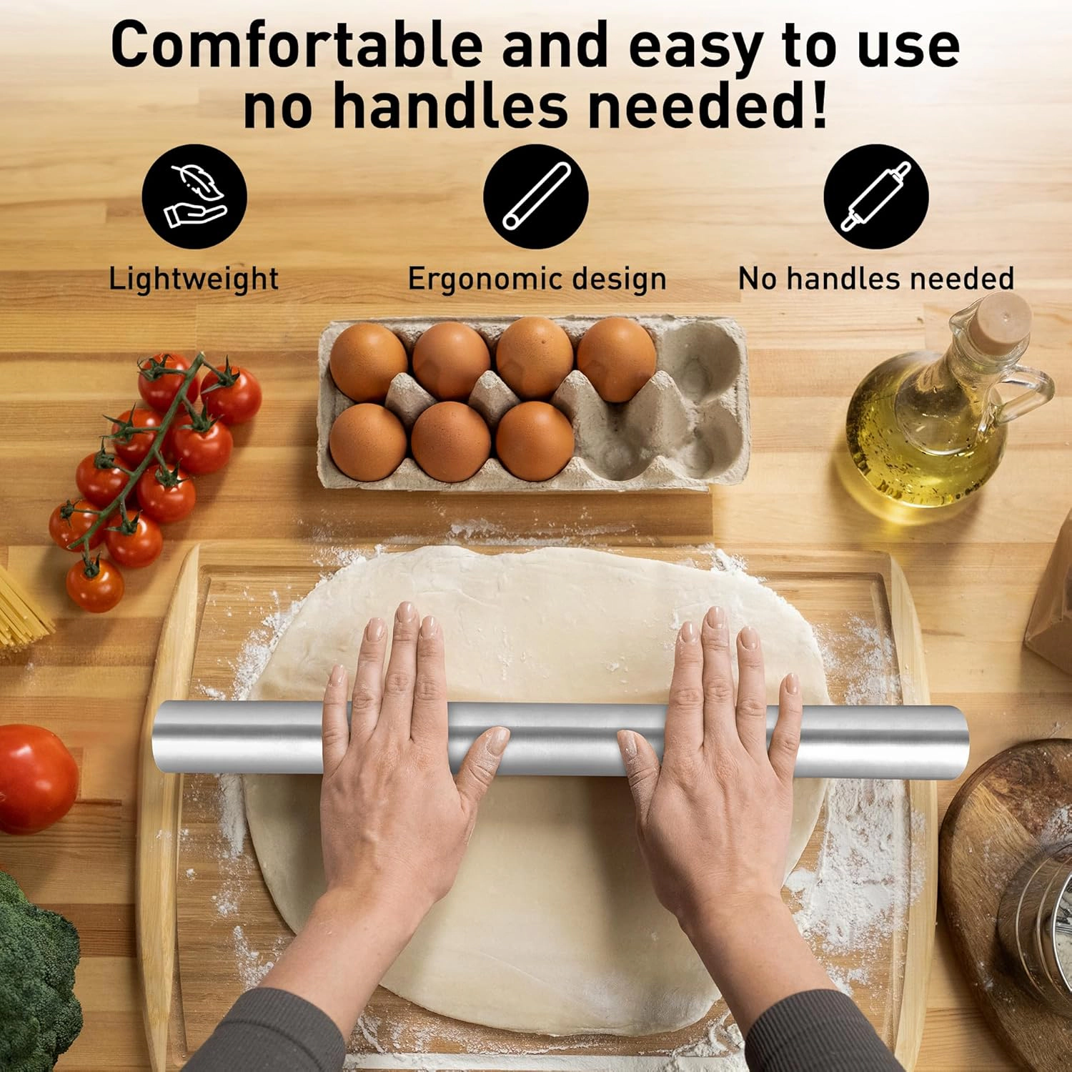 Zulay Kitchen 15.9 inch Professional Stainless Steel Rolling Pin for Baking, Fondant, Pizza Dough Roller, Dumpling