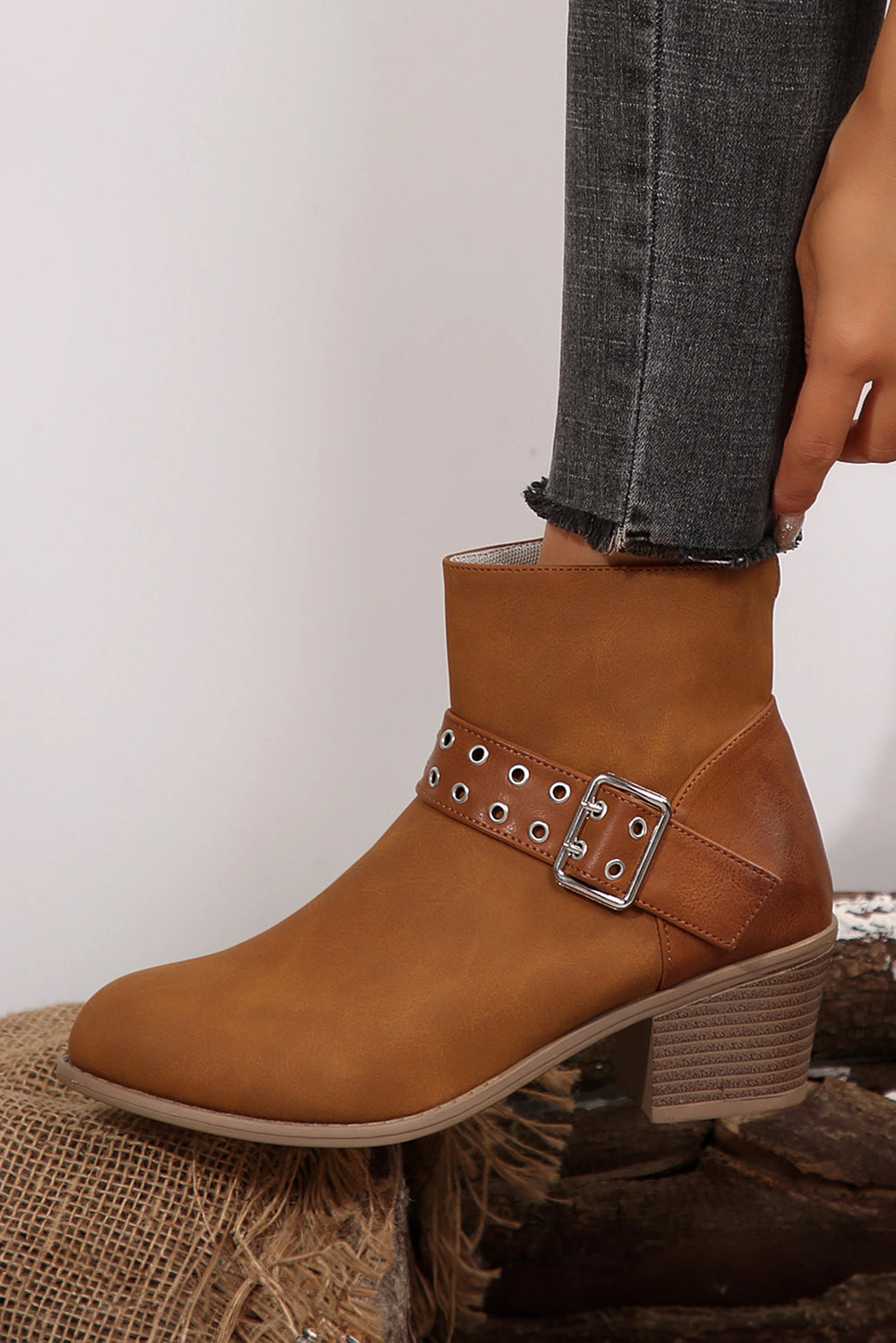 Threaded Pear Women's Eyelet Buckled Ankle Boots