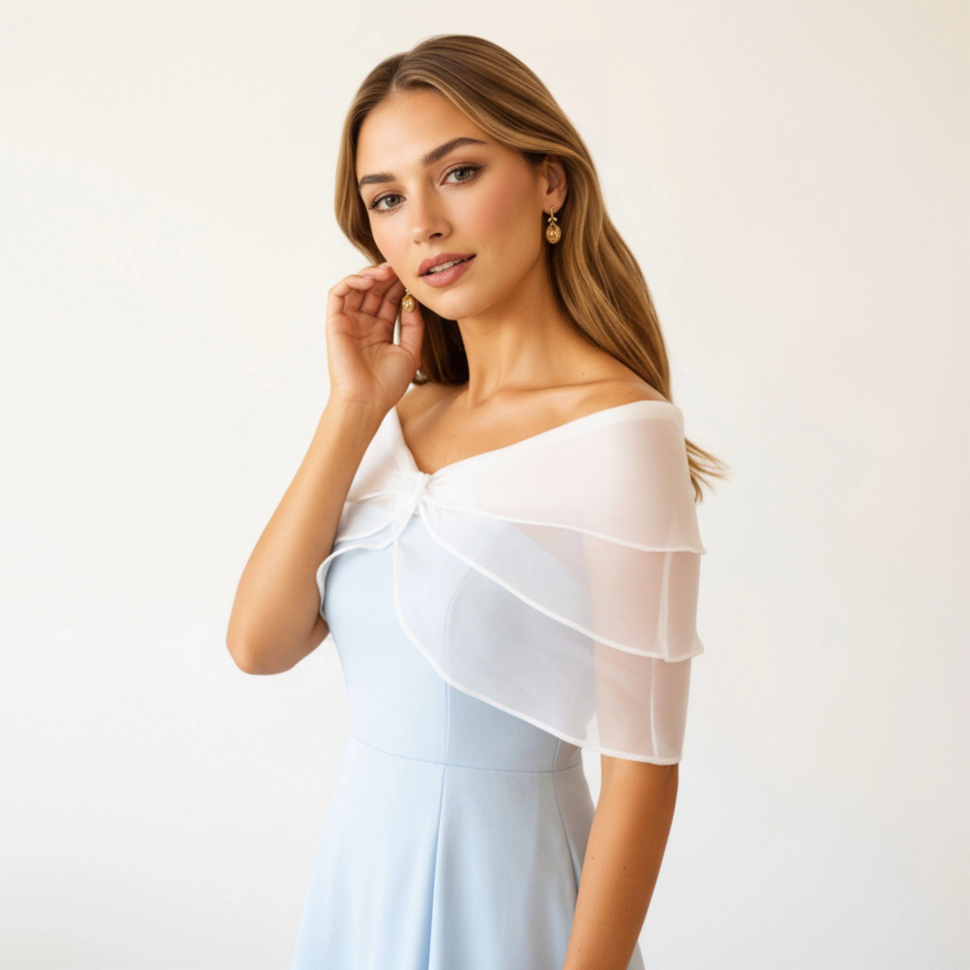 Anna-Kaci Womens Sheer Organza Off-Shoulder Ruffle Shoulder Shawl