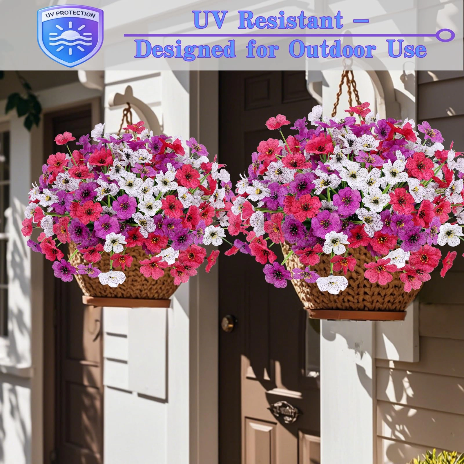 PUPWE Artificial Flowers For Outdoors  Purple White And Rose Red