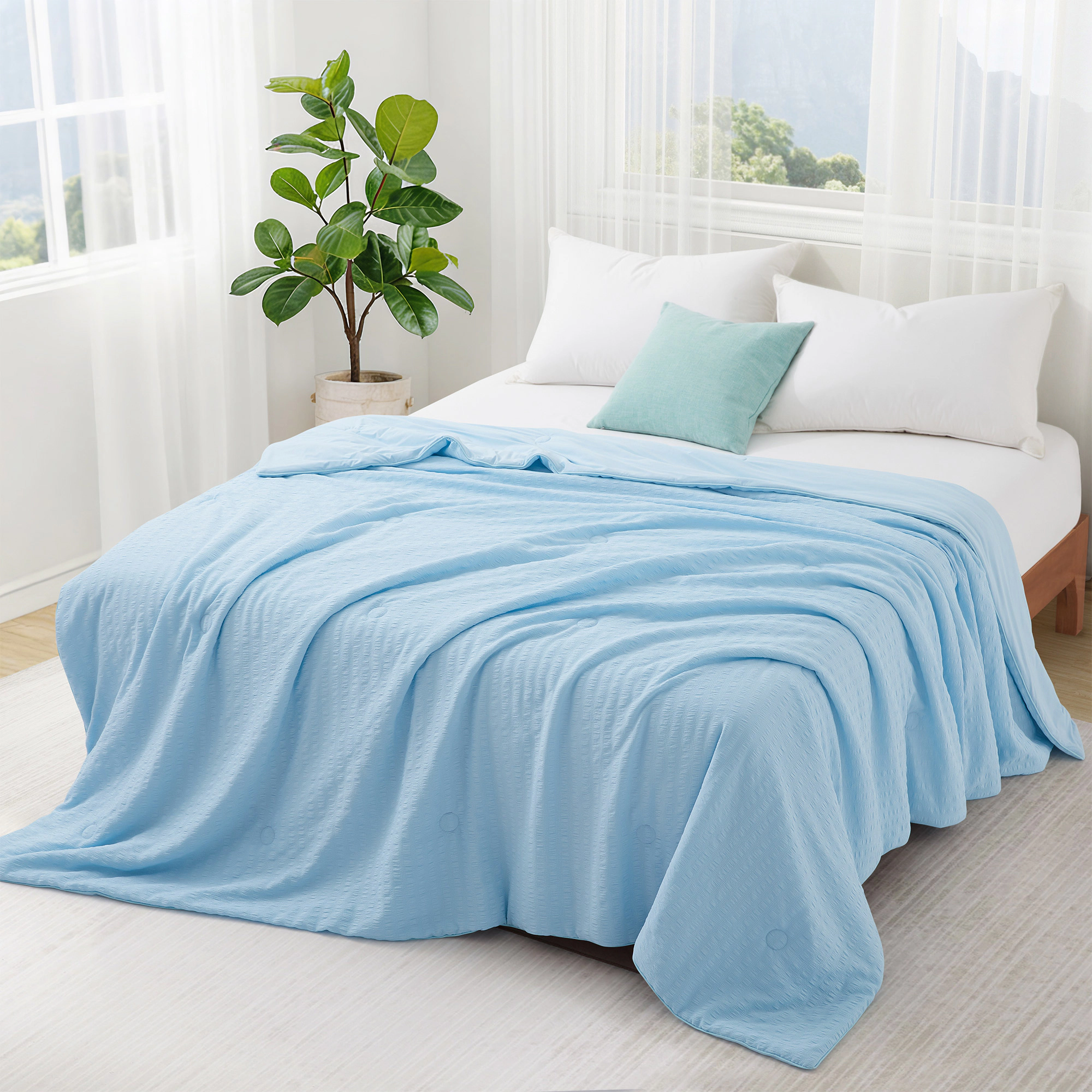 PEACENEST Reversible Cooling Seersucker Blanket, Lightweight Breathable All-Season Bedding