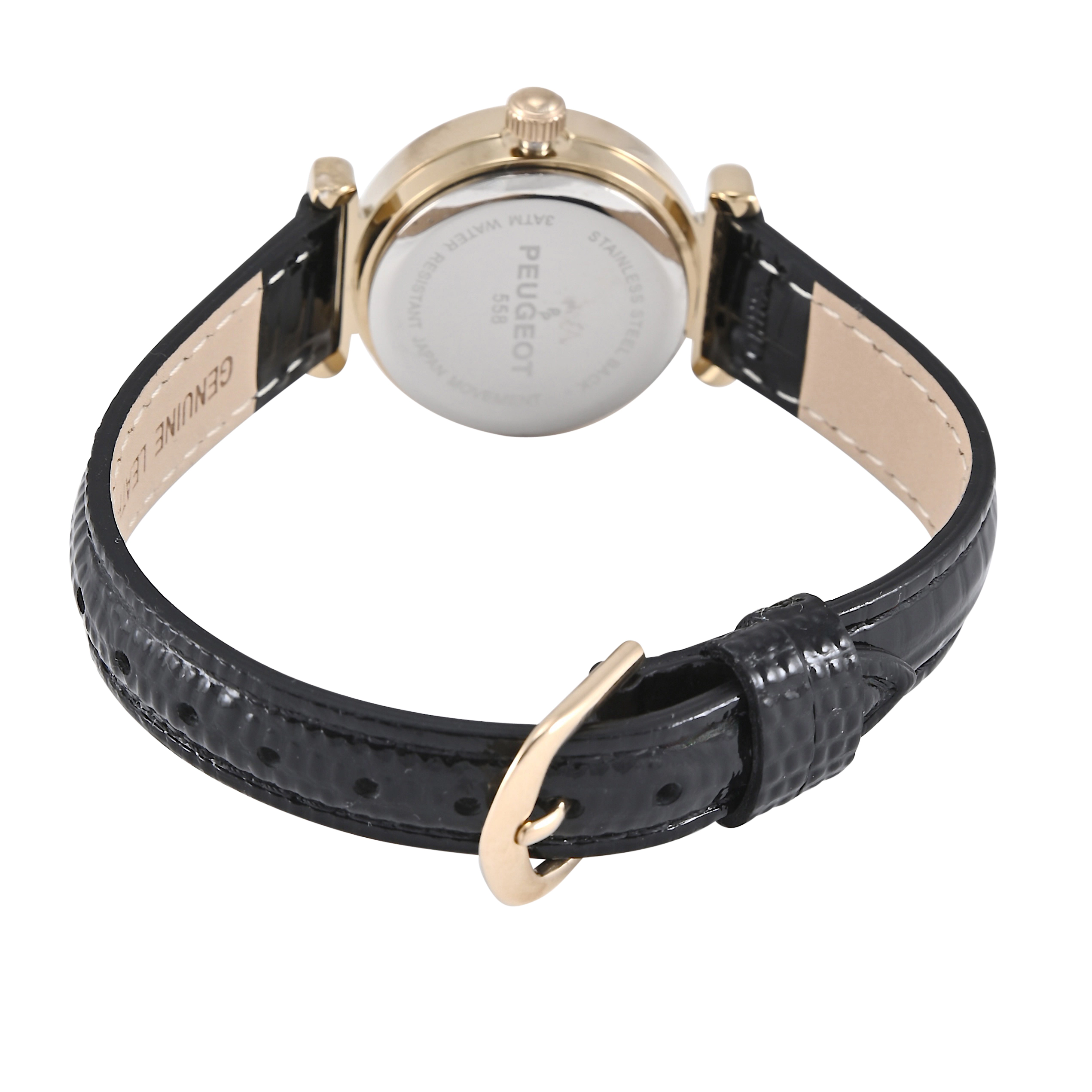Peugeot Women's Petite 25mm Sun-Moon Watch with Glossy Leather Strap
