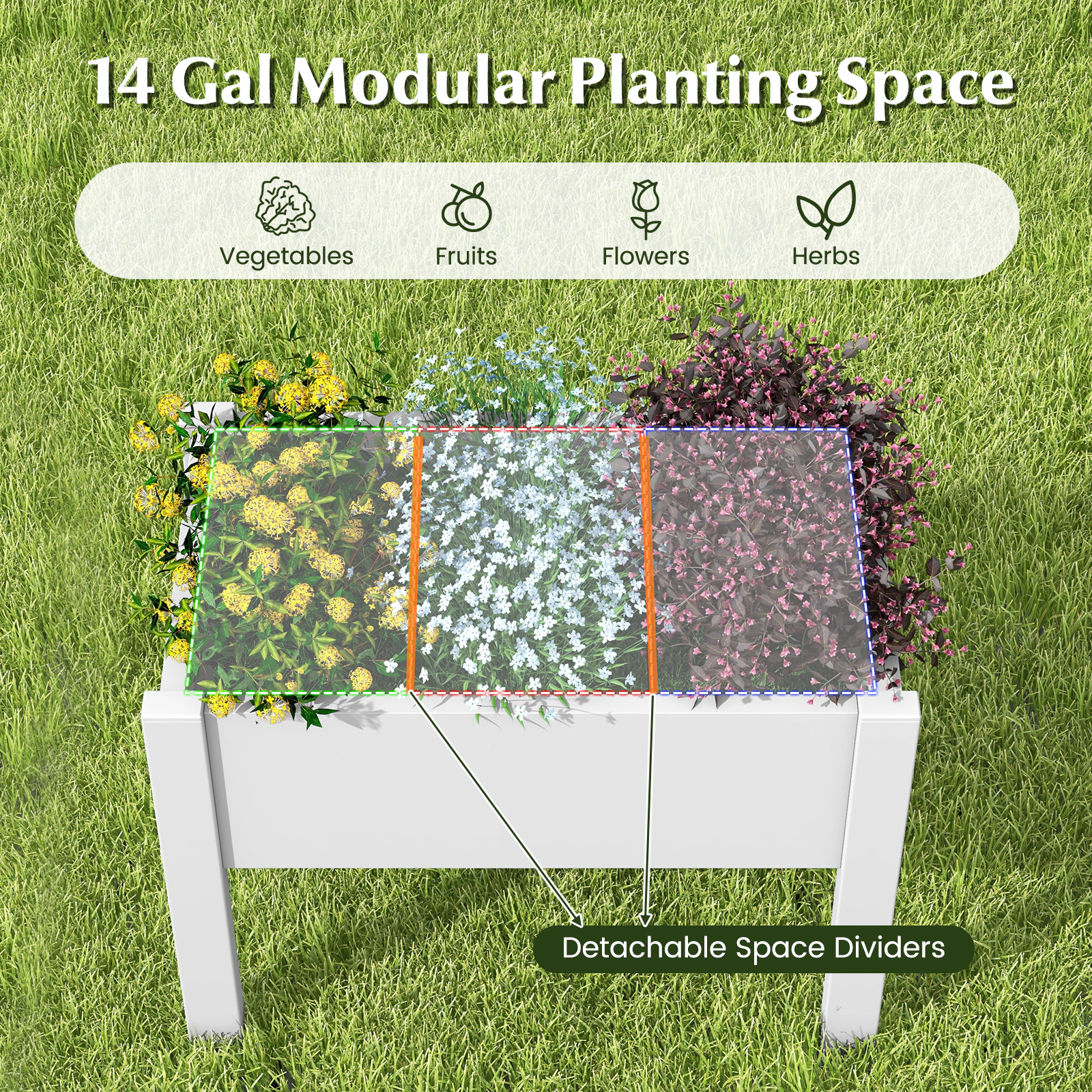 Hivvago 53L Raised Bed Grow Box Self-Watering Planter Box Stand with Water Level Monitor