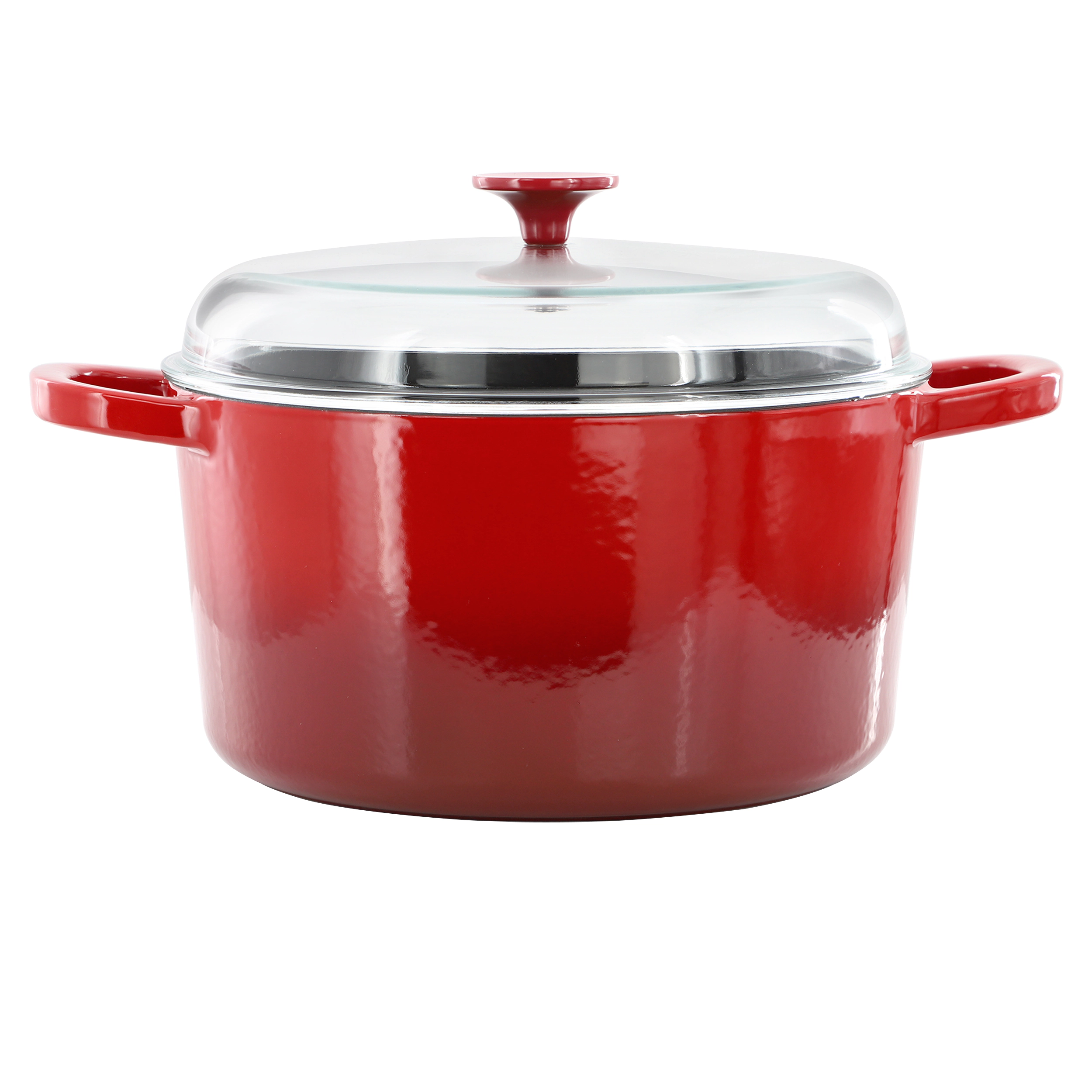 Crock Pot Artisan 7 Quart Enameled Cast Iron Dutch Oven in Red with Borosilcate Lid