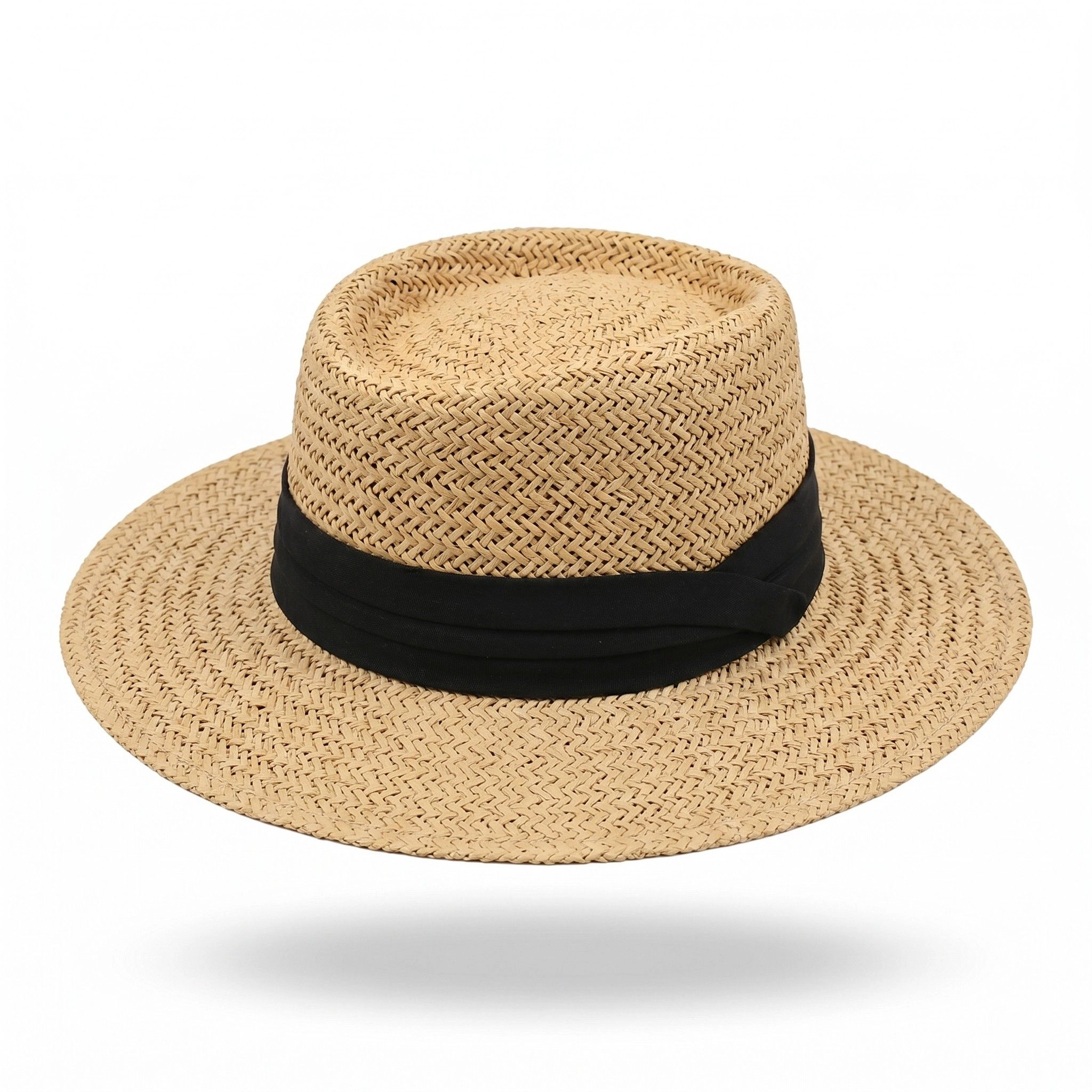 Anna-Kaci Womens Straw Boater Hat Flat Top Wide Brim Summer Beach Sun Hat Lightweight, Natural