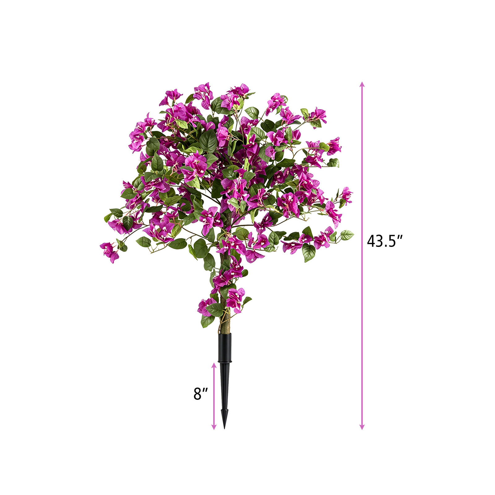 SUGIFT Set of 2 In-Ground PE Trunks Silk Blossoms Artificial Bougainvillea Trees 43.5-in Tall 8-in Spike 3-lb Pink