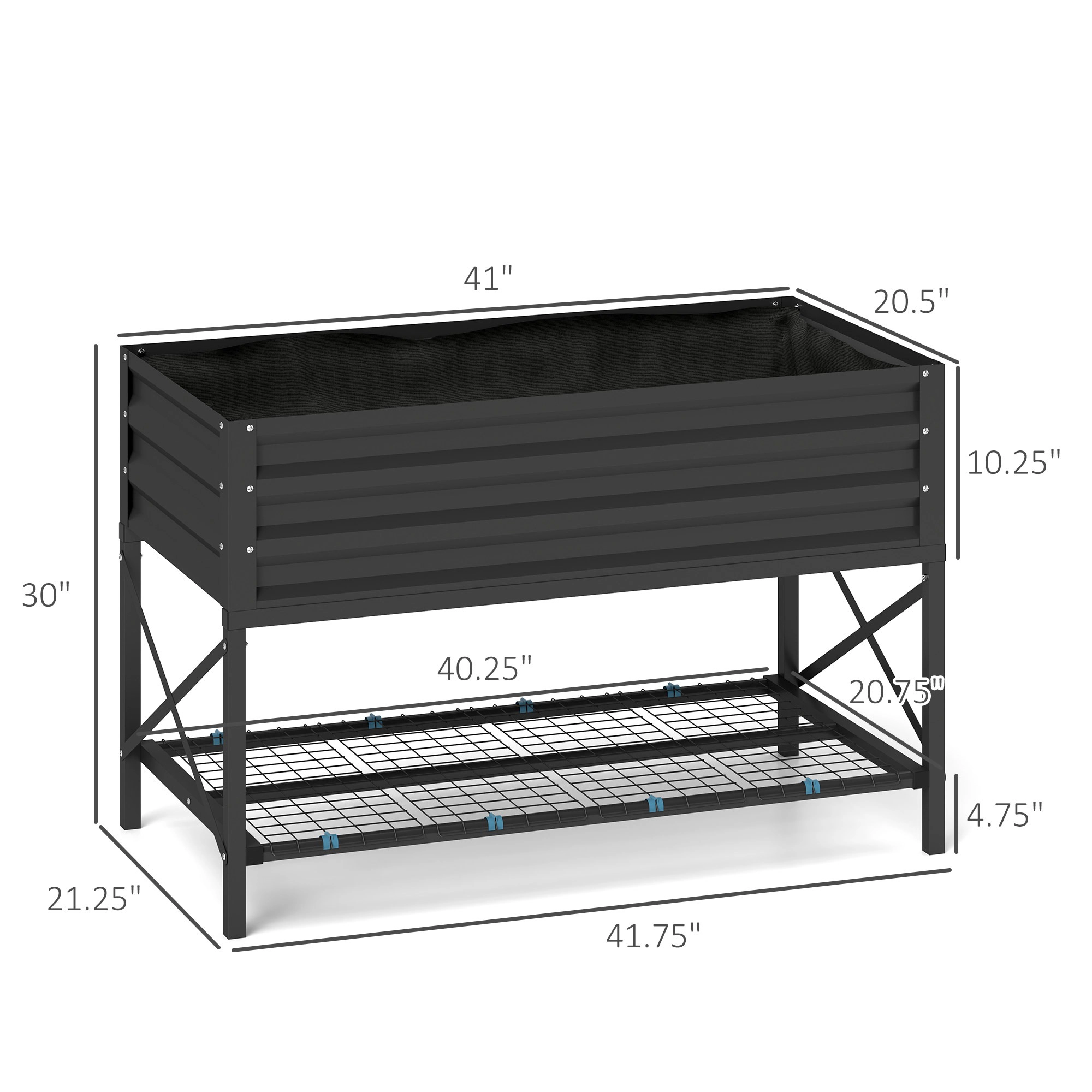 HONGGE Galvanized Raised Garden Bed, Metal Planter Box with Legs, Storage Shelf and Bed Liner