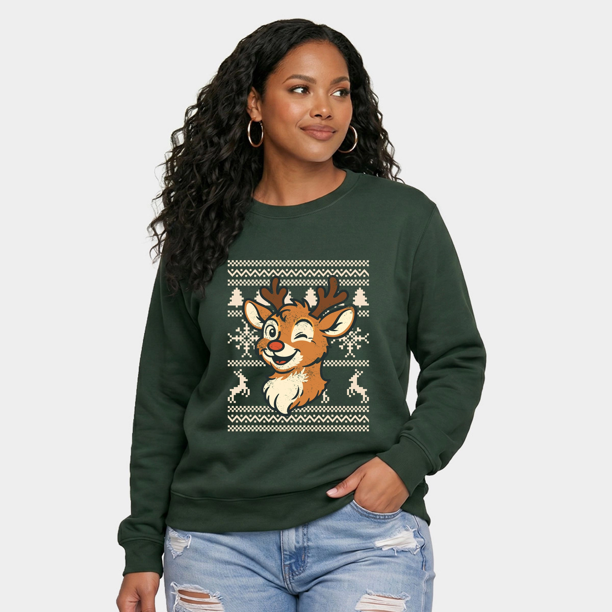 Simply Sage Market - Women's Graphic Sweatshirt Ugly Sweater Reindeer