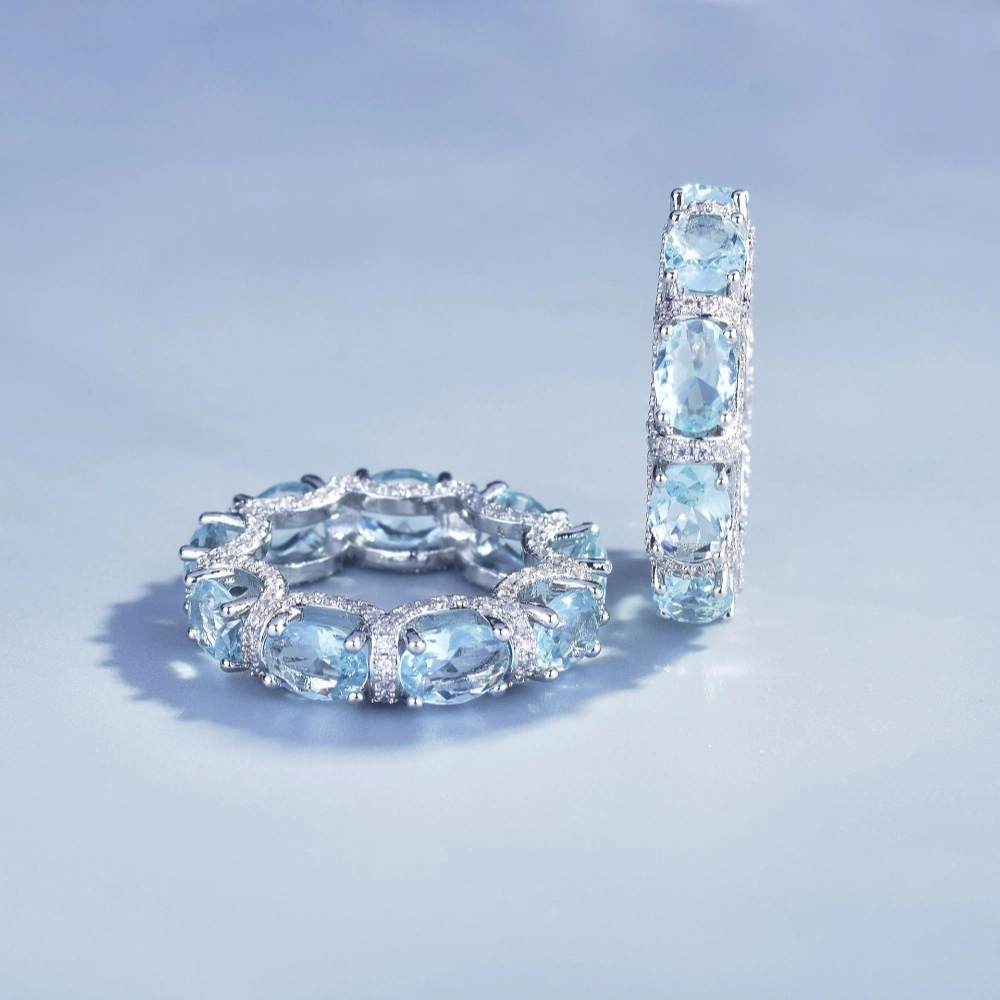 Oval-Cut Sea Blue Crystal Engagement Ring