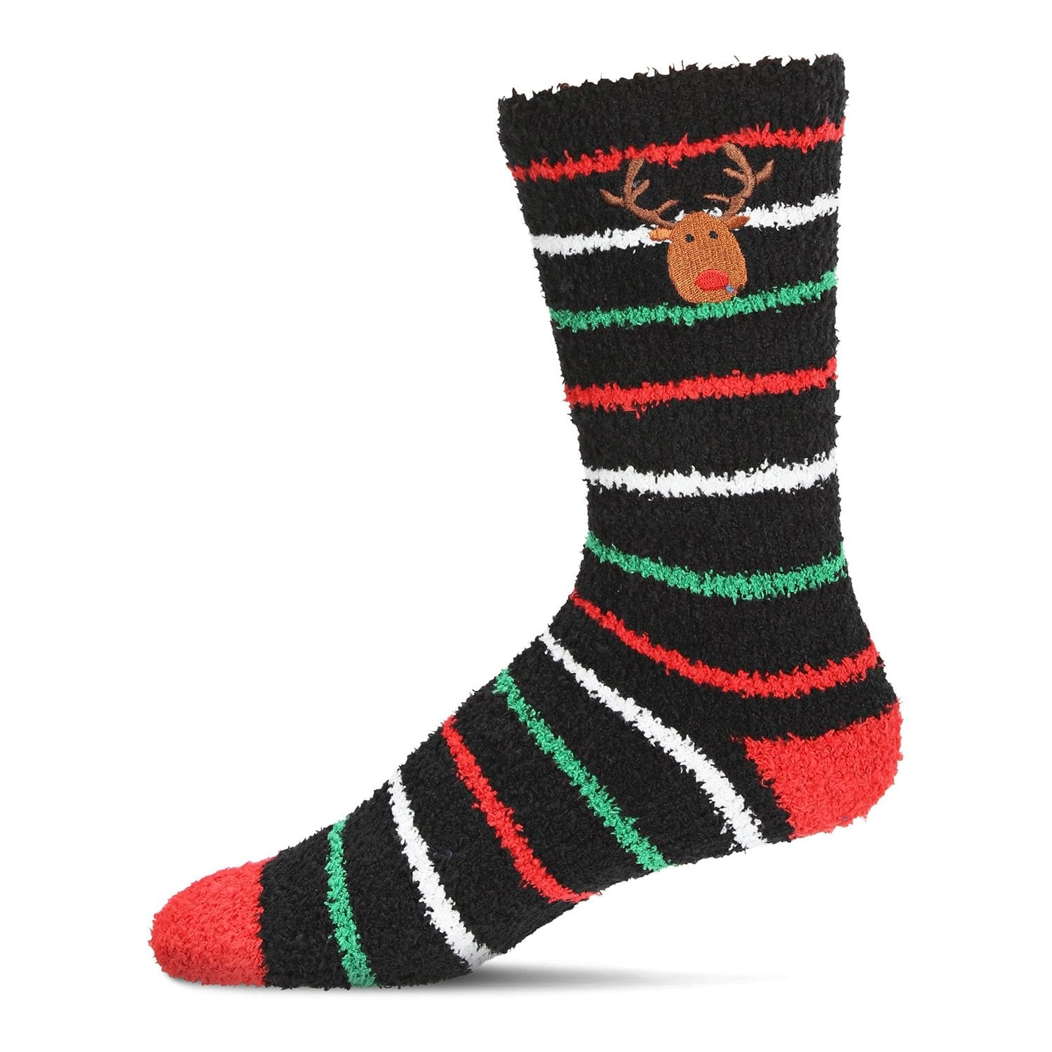 MeMoi Men's Striped Reindeer Embroidery Cozy Crew Socks