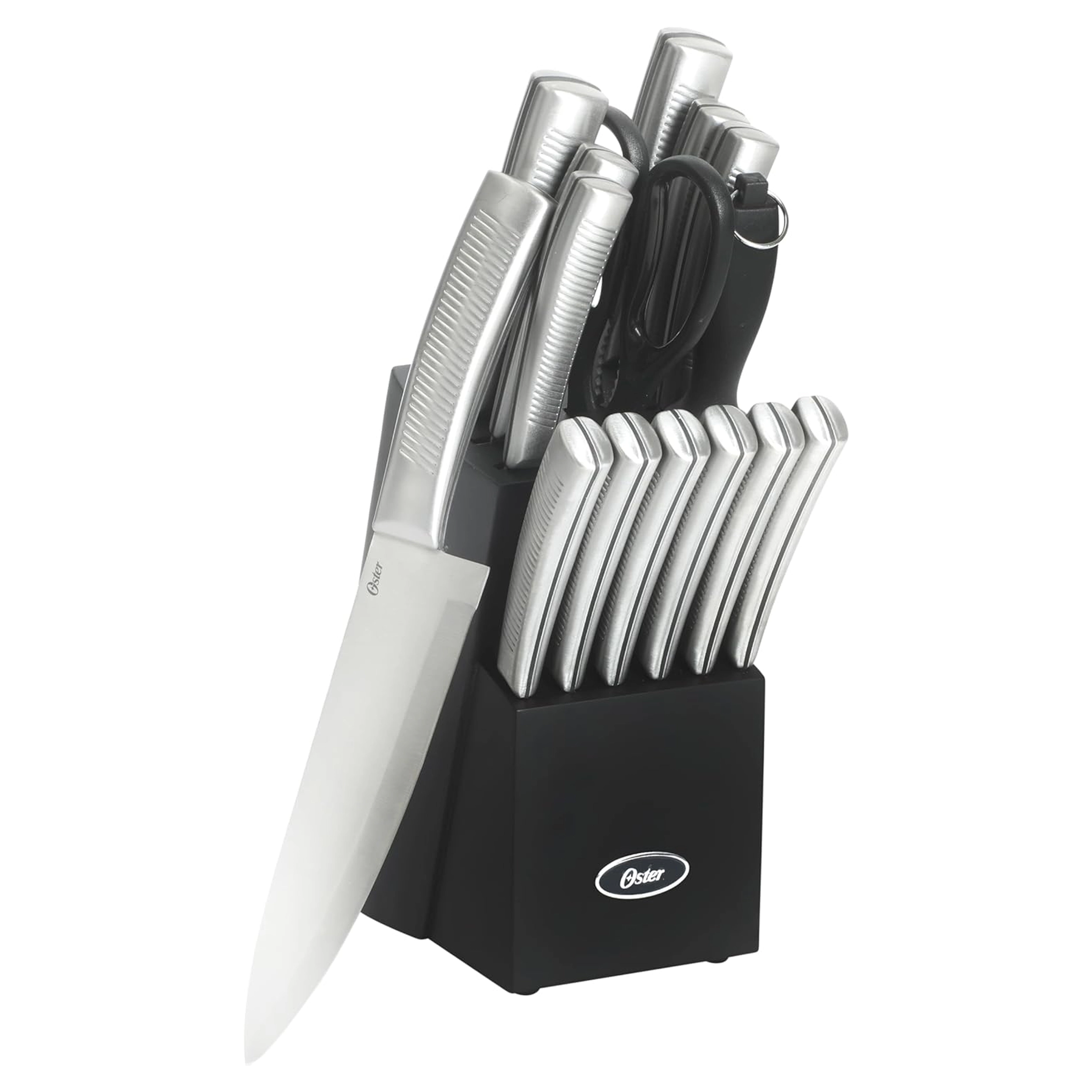 Oster Eddington 16 Piece Stainless Steel Kitchen Knife Block Set in Silver