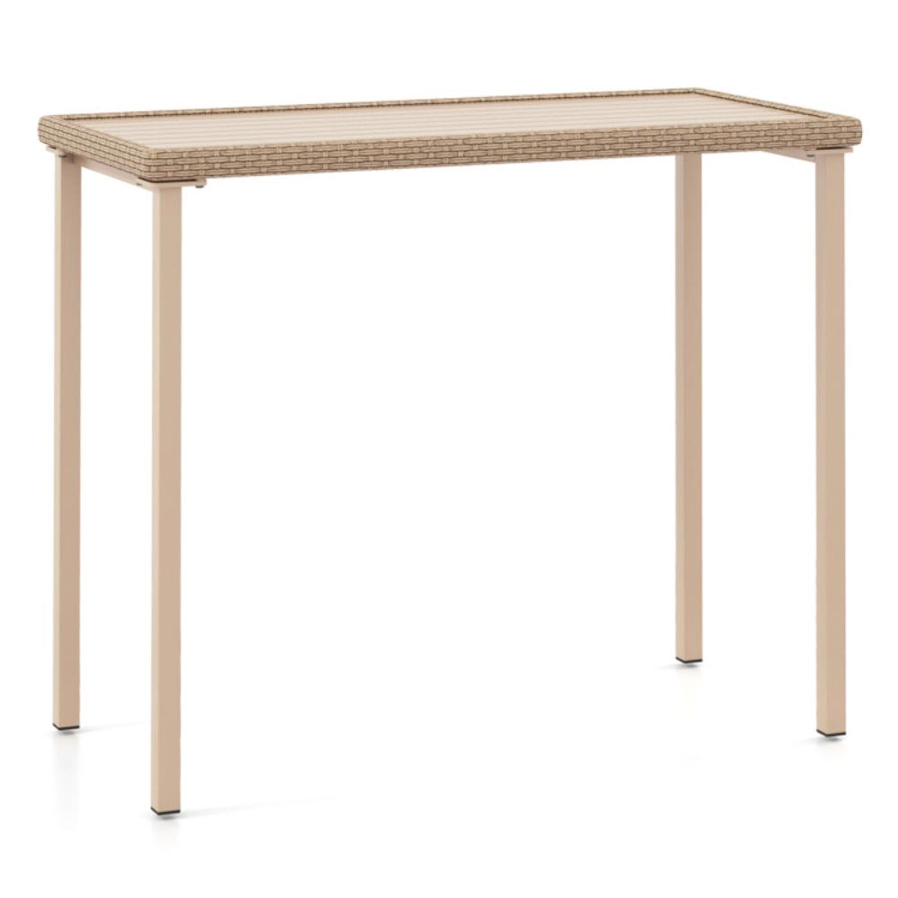Hivvago Outdoor Patio Bar Table Heavy Duty Rectangle Metal Frame-Brown