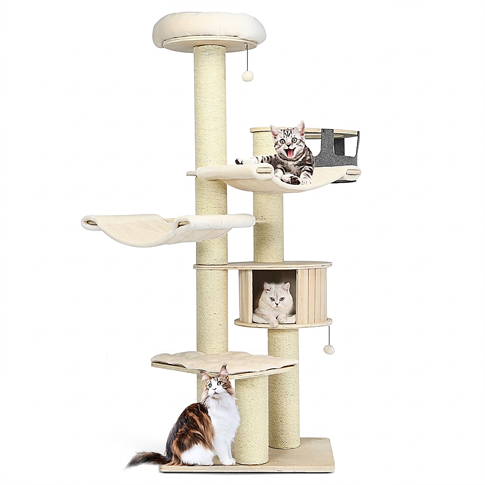 SUGIFT 77.5-in Beige Extra Tall Multi-Level Cat Tree Tower with Condo Sisal Posts and 33-lb Tiers