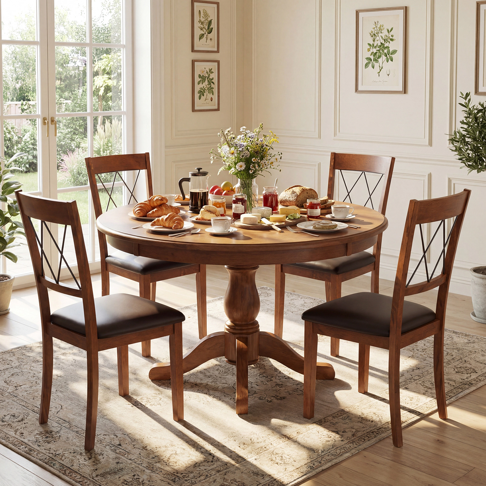LJG Dining Chair Set of 2 Fabric Upholstered Kitchen Armless Chairs with Rubber Wood Frame