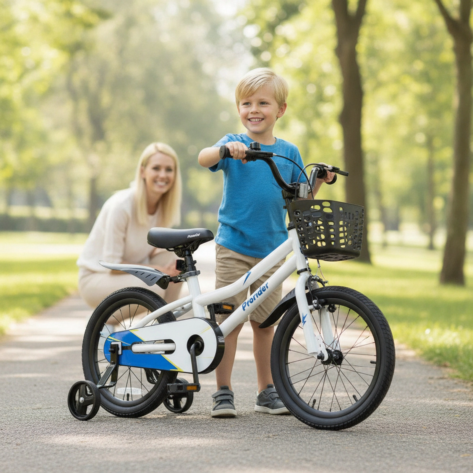 16-in Kids Bike with Removable Training Wheels Reach-Adjustable Hand Brake and Coaster Brake for Ages 4-7 Kids Bicycle
