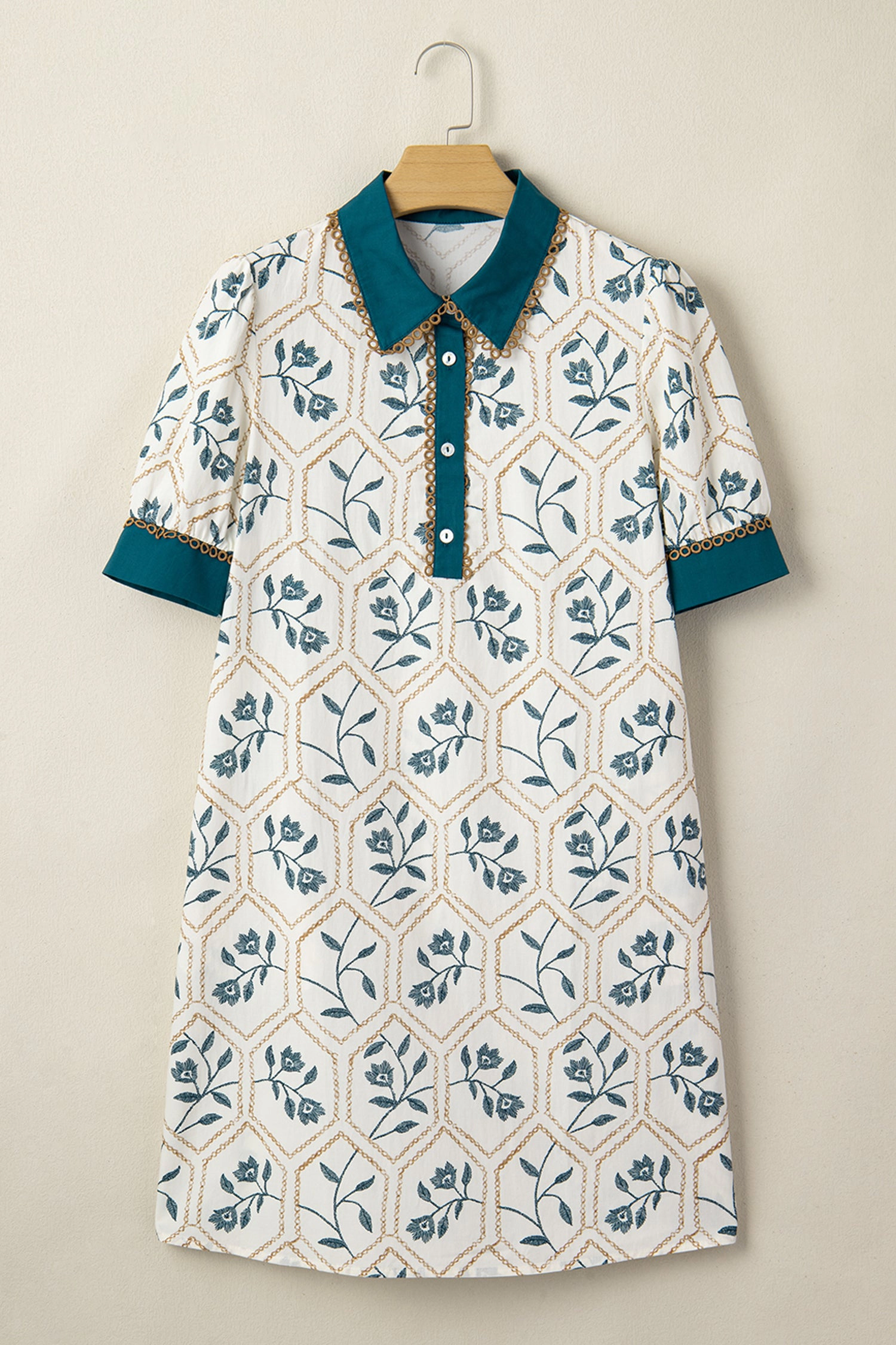 Threaded Pear Womens Allie Short Sleeve Geometric Floral Mini Dress