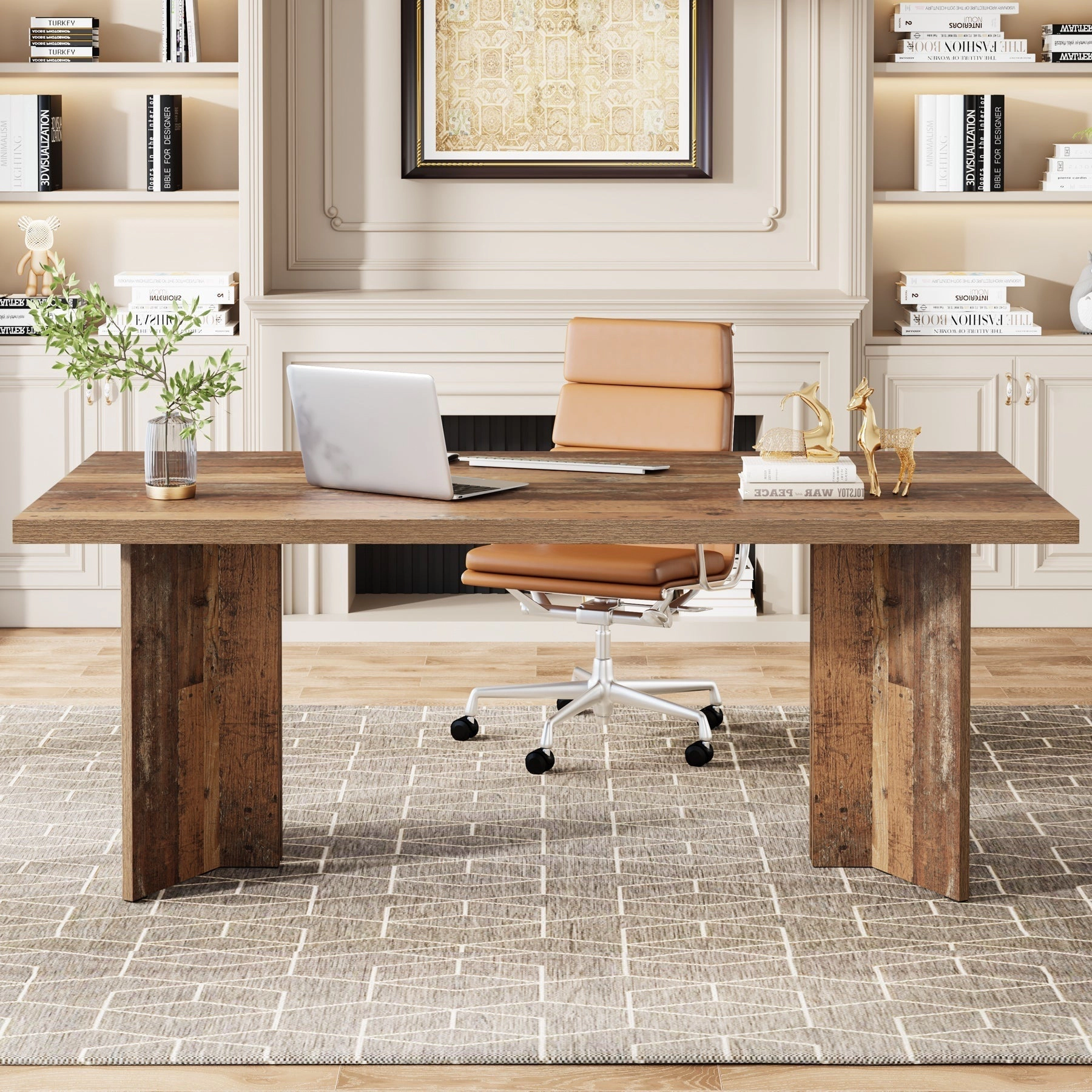 Tribesigns 63" Wood Executive Desk, Farmhouse Computer Desk with Large Tabletop