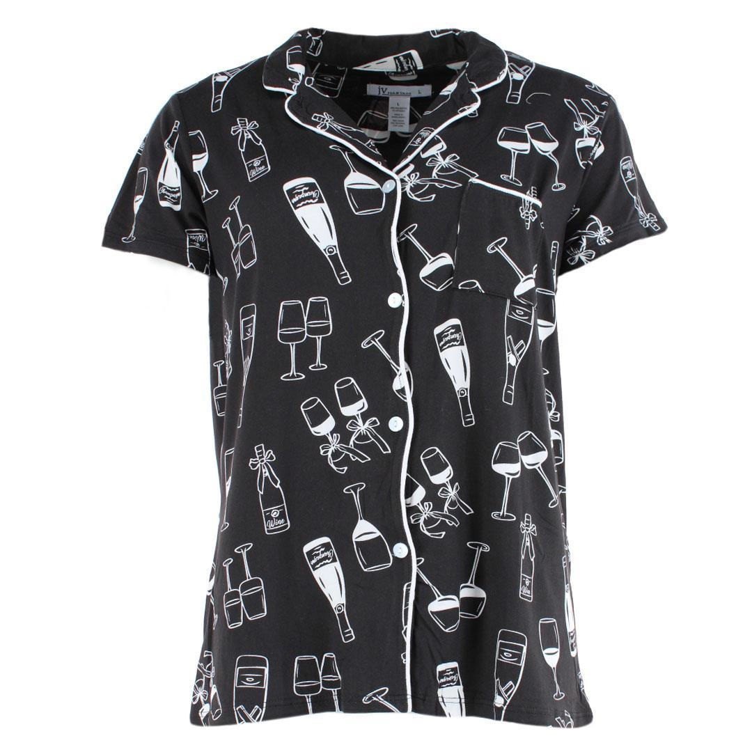 Joan Vass Women's Champagne Cheers Short Sleeve Pajama Set