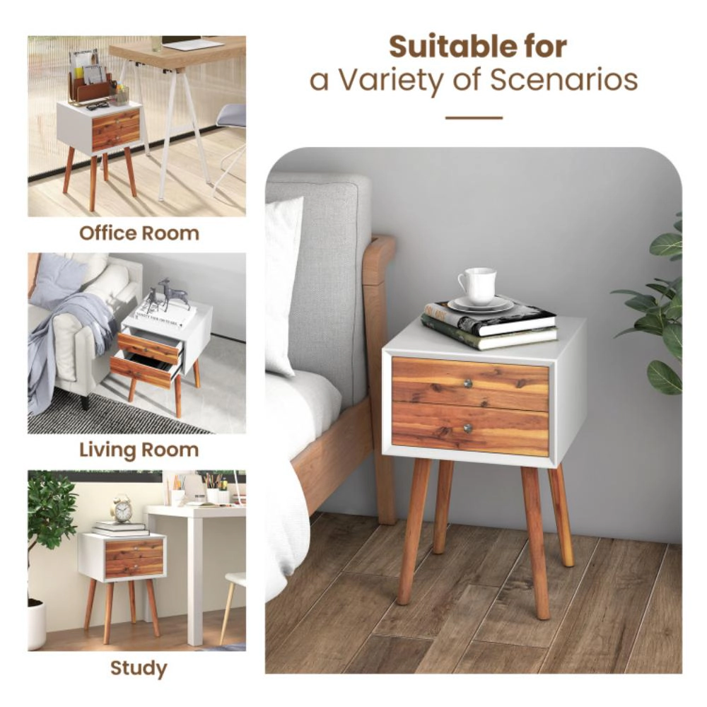 Hivvago Mid-Century Wooden Multipurpose End Table with 2 Storage Drawers