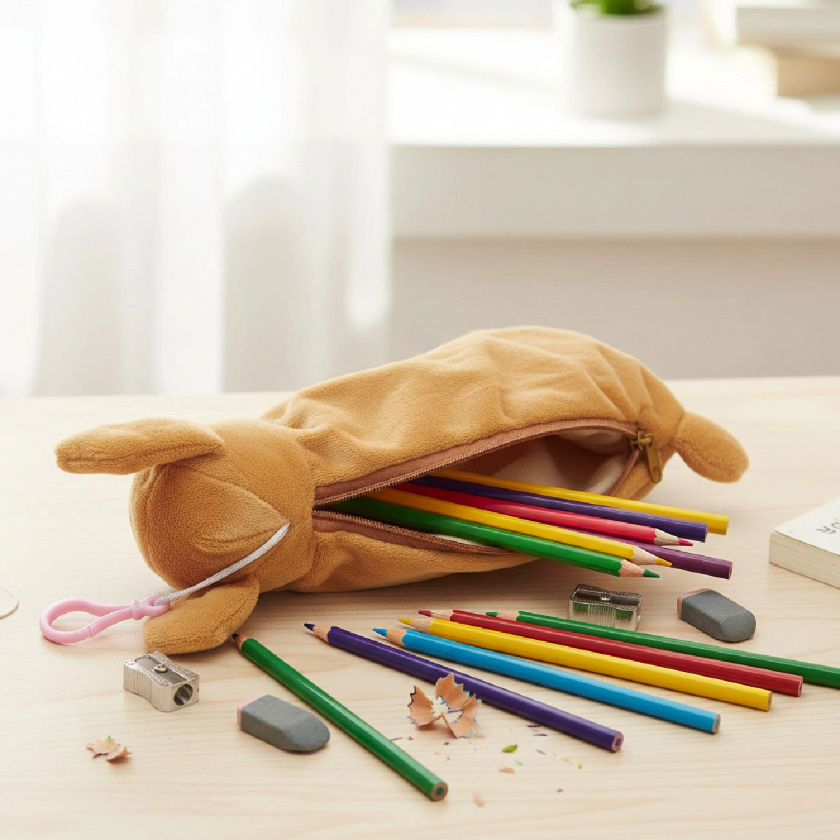 Wrapables Plush Dog Shaped Pencil Pouch, Bronze