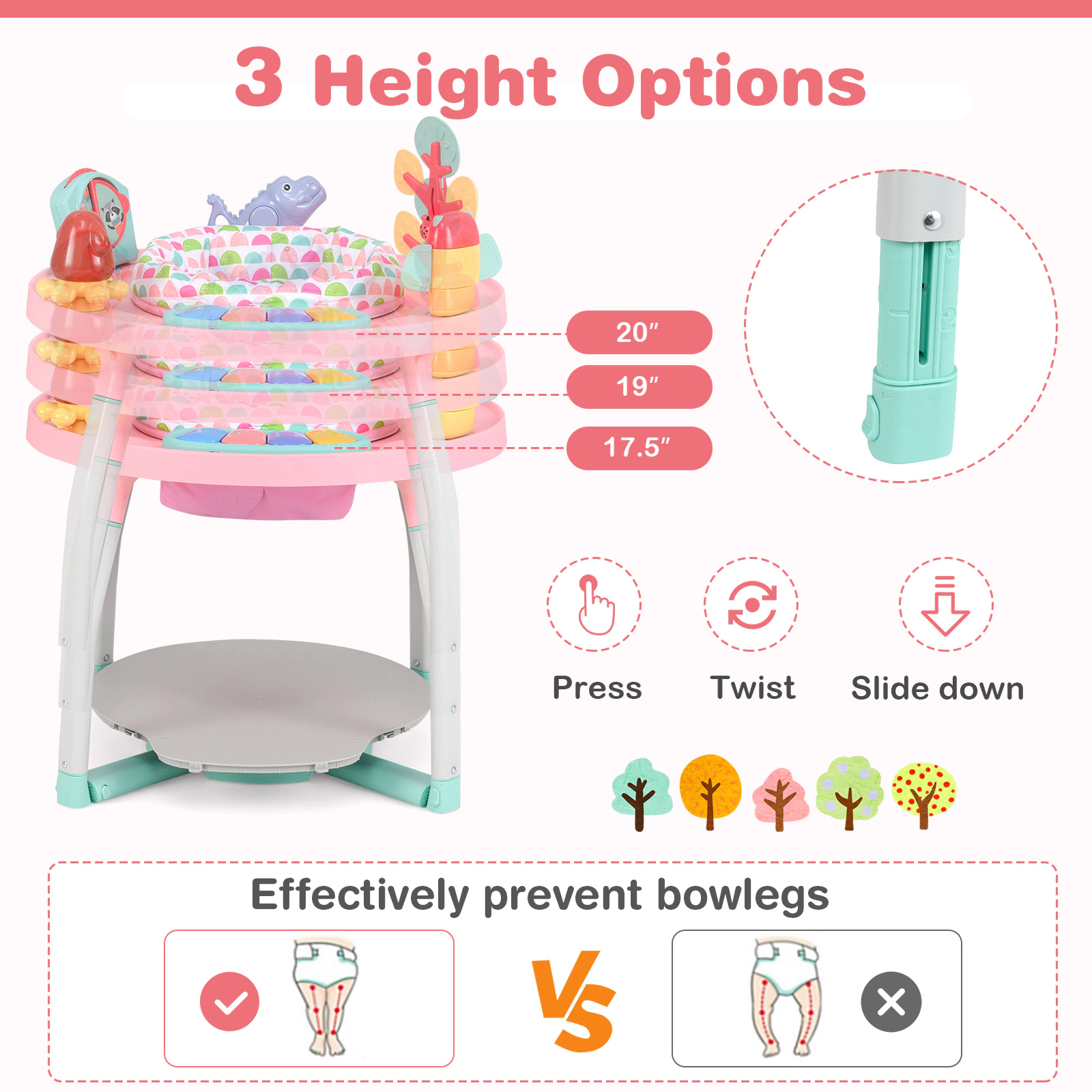 SUGIFT Pink Removable Toys and Study Desk 5-in-1 Baby Activity Center Bounce Seat