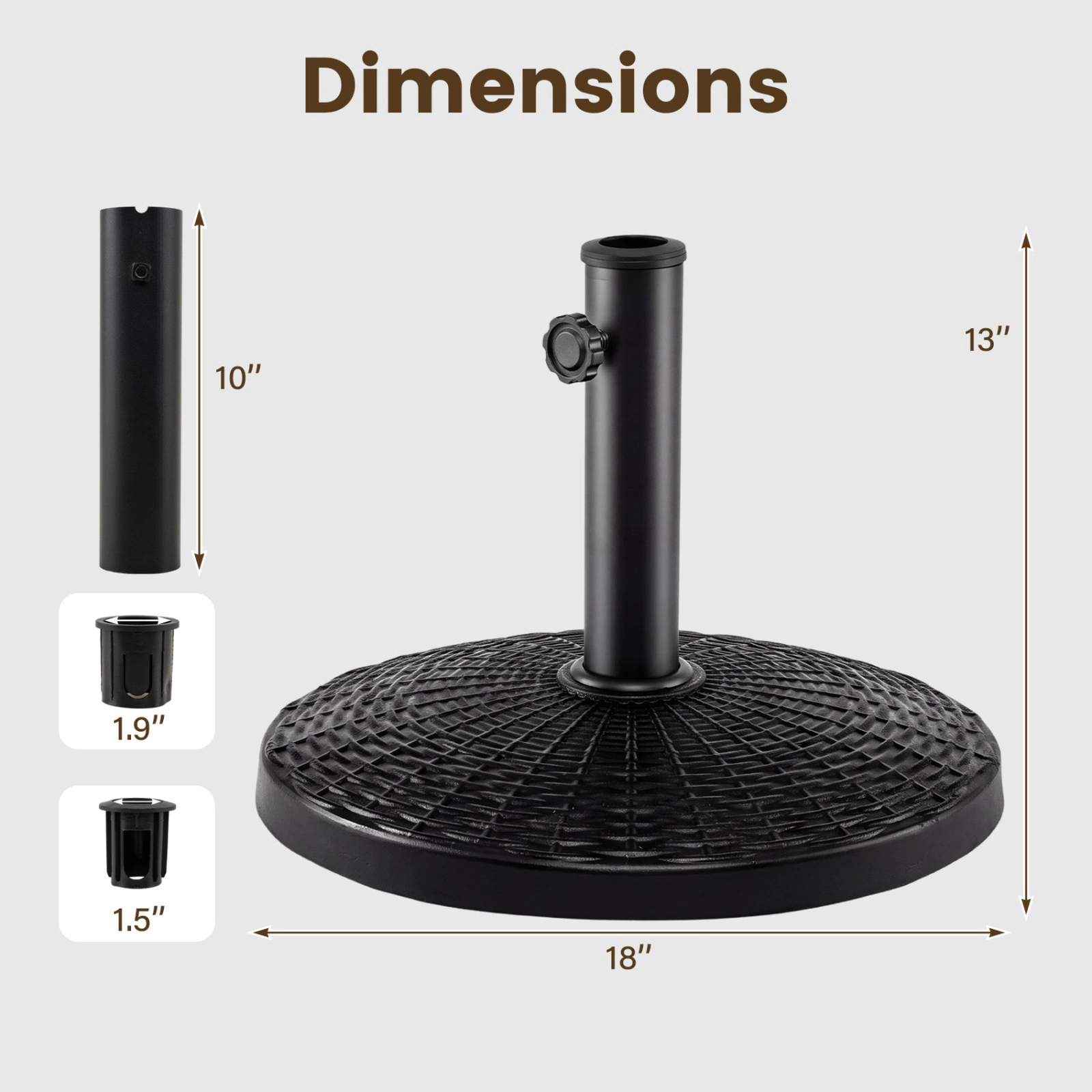 SUGIFT 22-lb Resin Patio Umbrella Base with Wicker Style Pattern 18-in Round 1.5-1.9-in Pole Compatible Bronze/Black