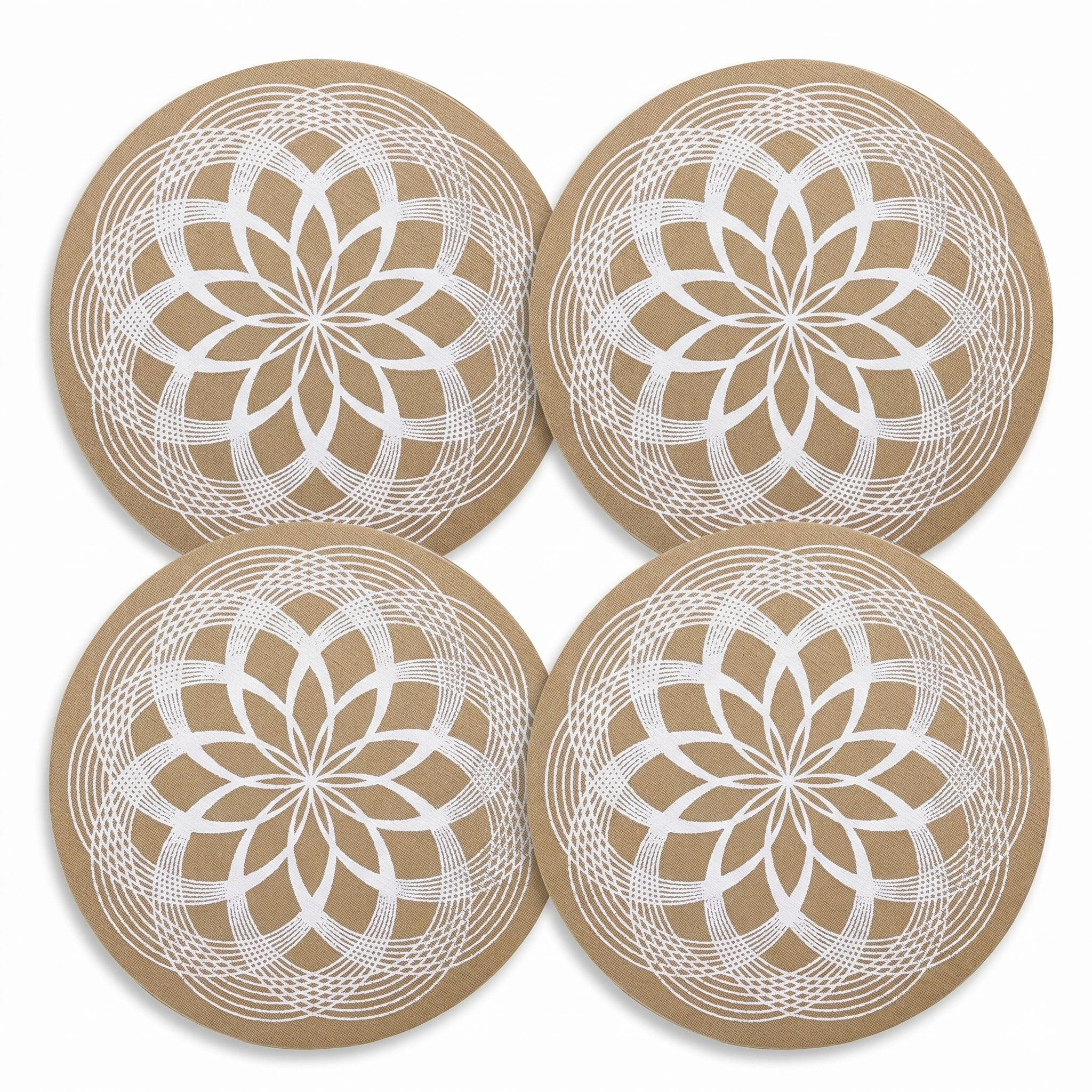 Alilang Unisex 4 Piece Mandala Placemat Set Metallic PVC Heat Resistant Round Table Mats for Dining