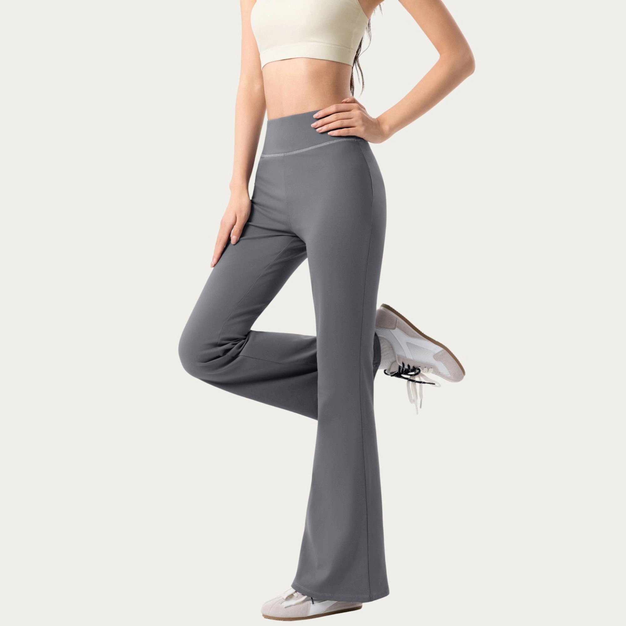 Anna-Kaci Women's High-Waist Flare Active Pants with Stretch Fabric Streamlined Contoured Fit and Full-Length Silhouette