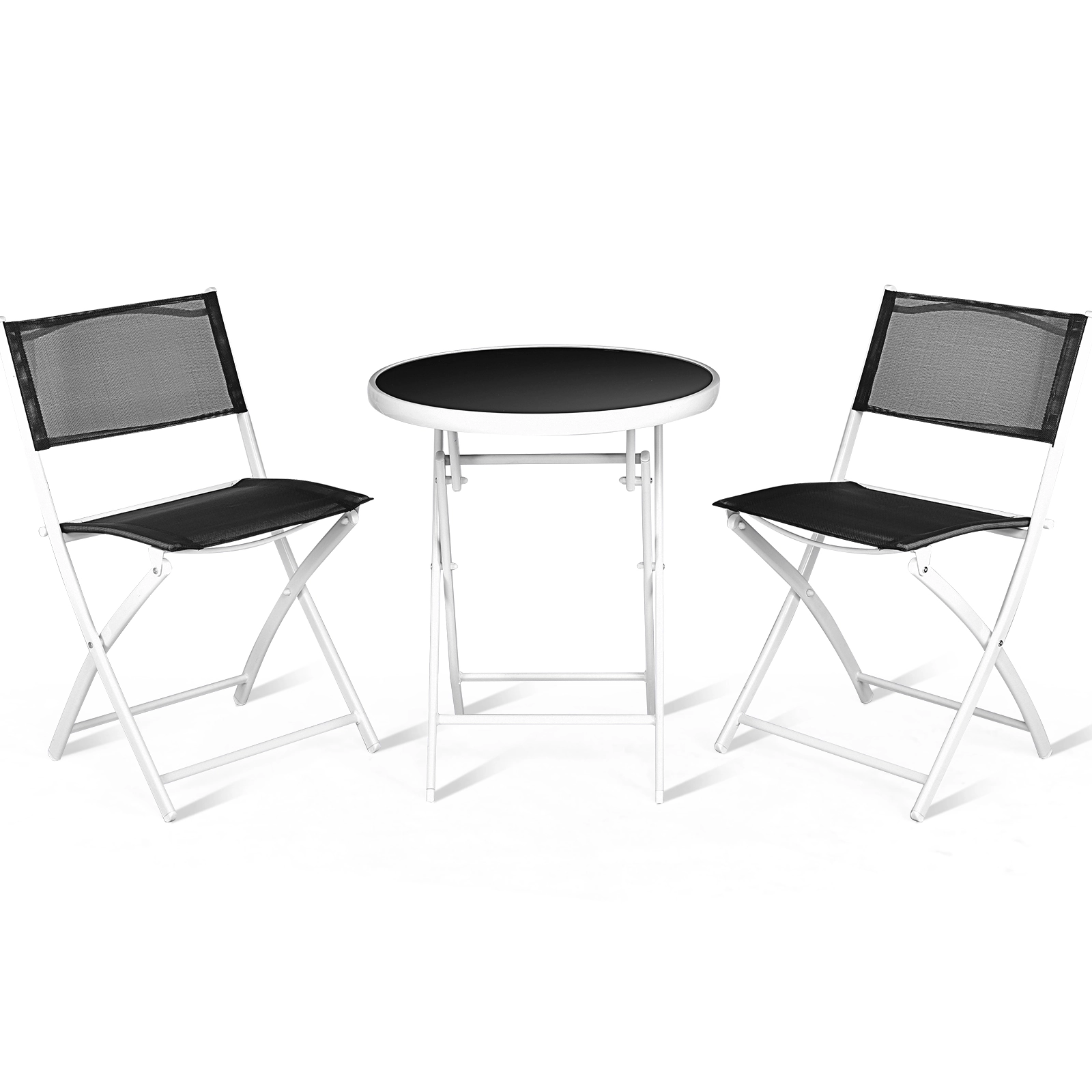 SUGIFT 3-Piece Folding Patio Conversation Bistro Set Glass Top Coffee Table 265-lb Chair Capacity 24 x 28 in Table Black