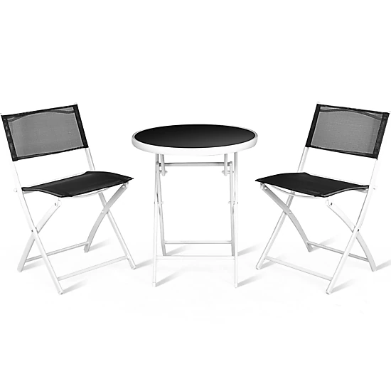 SUGIFT 3-Piece Folding Patio Conversation Bistro Set Glass Top Coffee Table 265-lb Chair Capacity 24 x 28 in Table Black