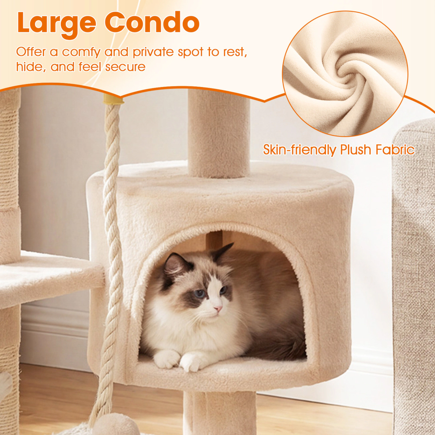 Glintex 36-Inch Kitten Tower with Spacious Condo Spring Ball and Hanging Rope