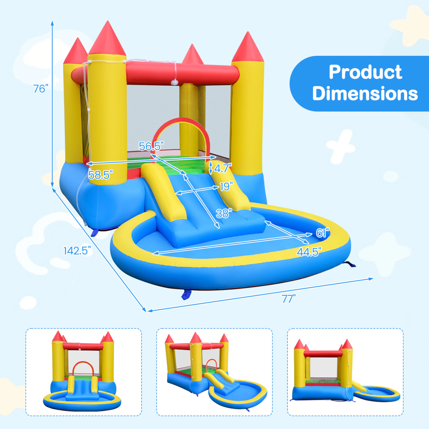 Hivvago Inflatable Bounce House with Water Slide and 370W Blower
