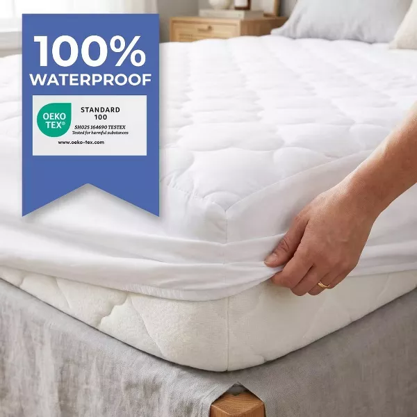 Comfety Waterproof Mattress Pad, Soft Hypoallergenic Bamboo Viscose Fitted Mattress Cover, Breathable Cooling Cover