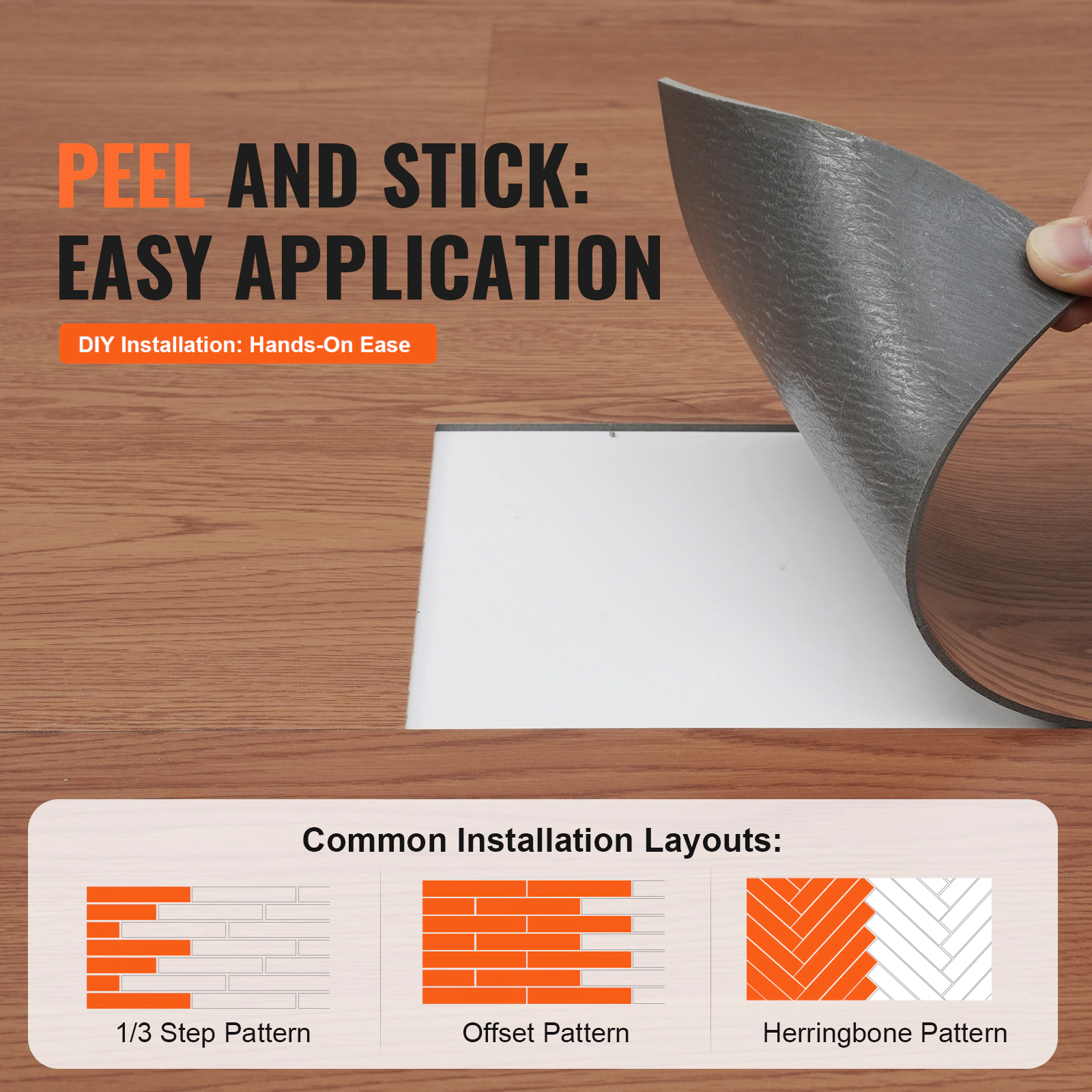 HONGGE Peel & Stick Vinyl Floor Tiles, 36-Pack 36 x 6 In, Wood Grain DIY Flooring, 2.5mm Thick