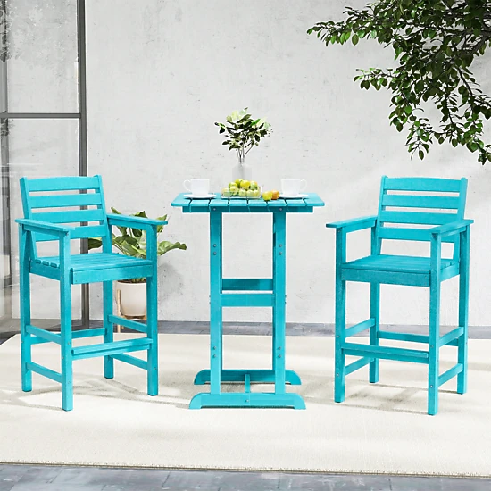SUGIFT Set of 2 Turquoise HDPE Adirondack Bar Chairs, 29-in Seat, Footrest