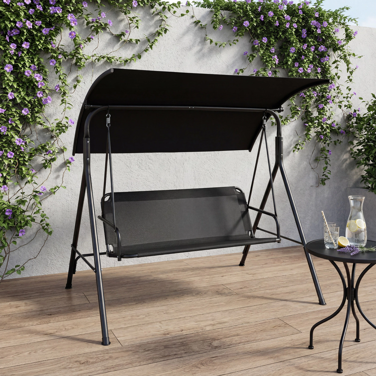 LJG 3-Seat Outdoor Patio Swing Chair with Breathable Mesh Fabrics